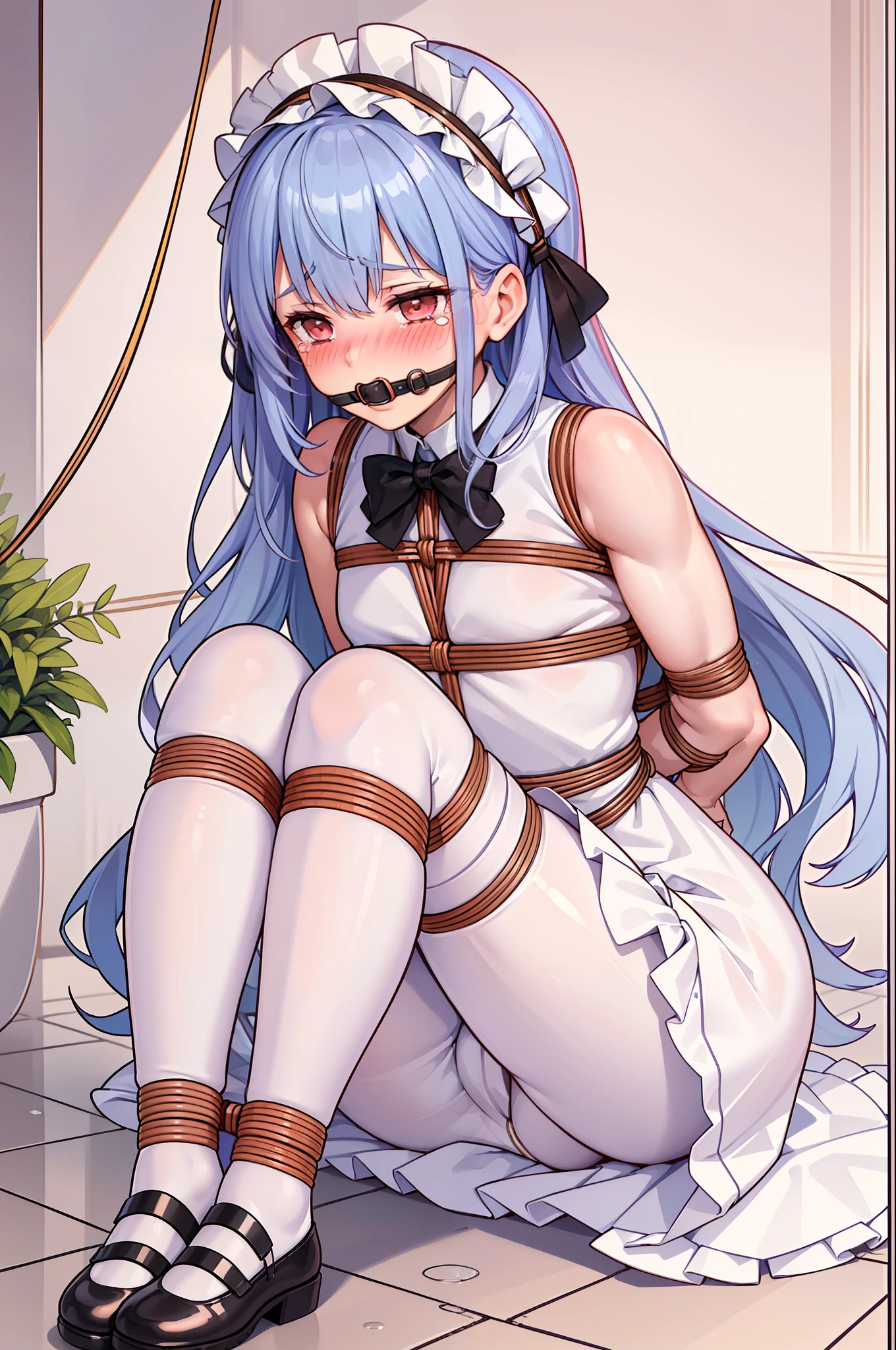 masterpiece, best quality,solo,((((boy)))),(((()))), ((((blush)))), ((tears)), ((shy)),((lolita)), s)), ((white pantyhose)),((arhind_back)),((((bondage)))),((((shiba((tape gag)),