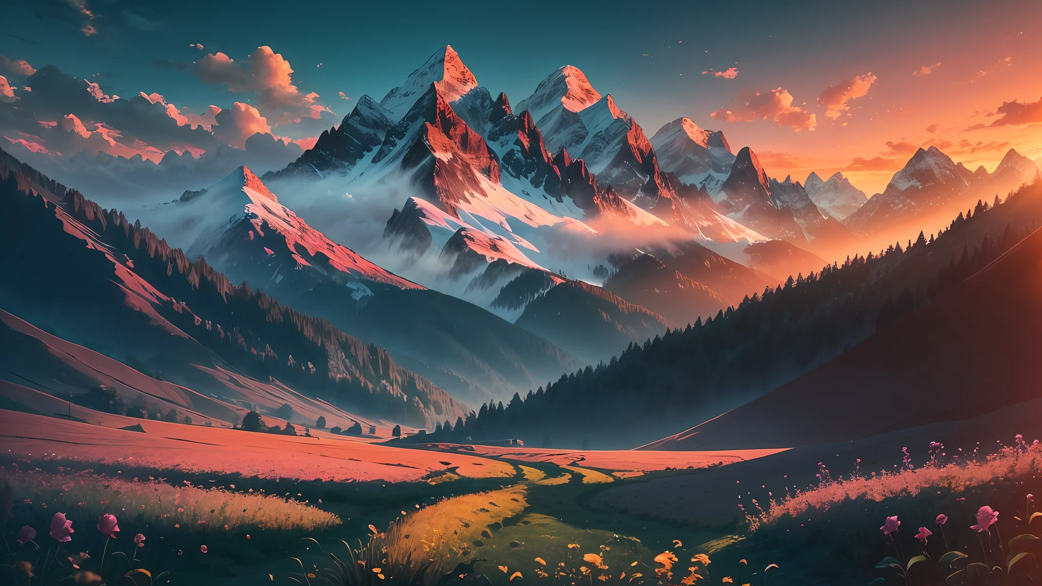 wallpaper nature beautiful mountain sunset field calm 4k --auto --s2