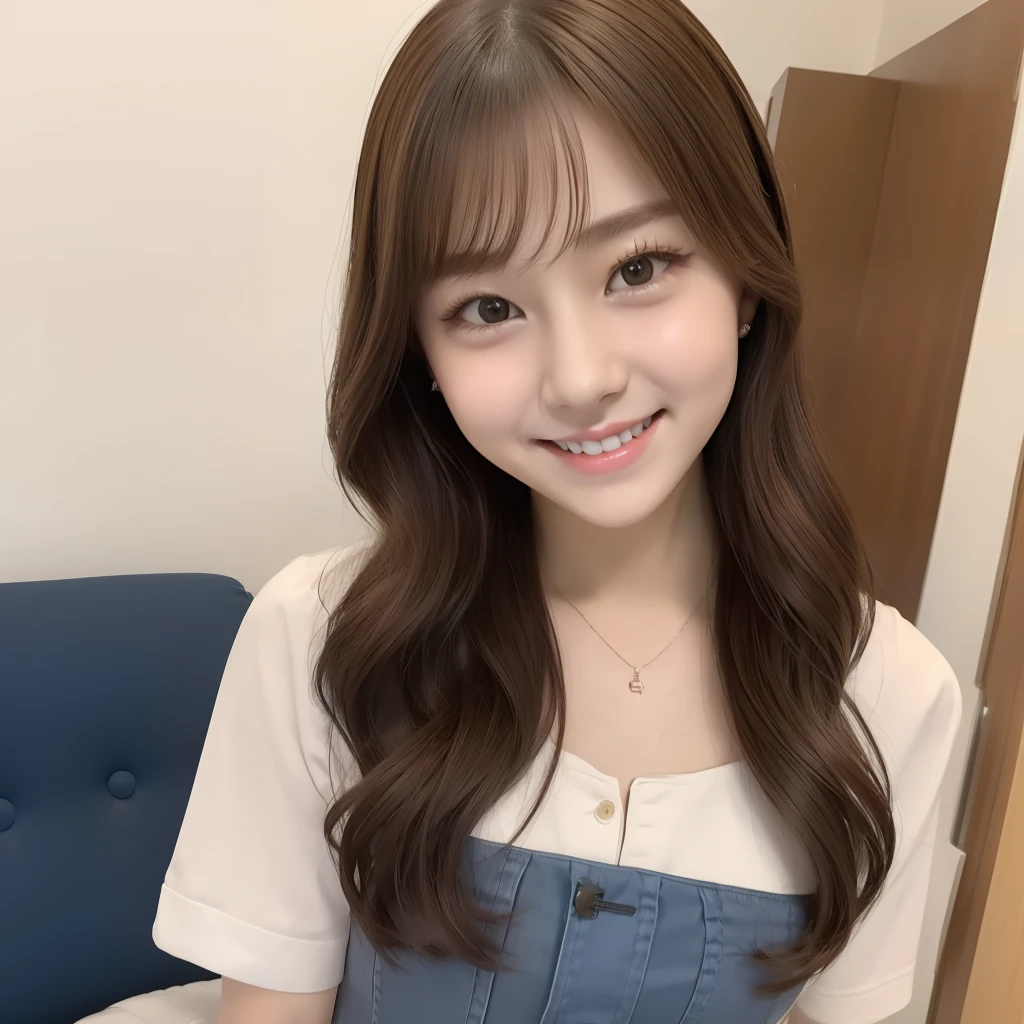 teens girl、Idol 、A smile、flat chest、A detailed face、Looking at the camera