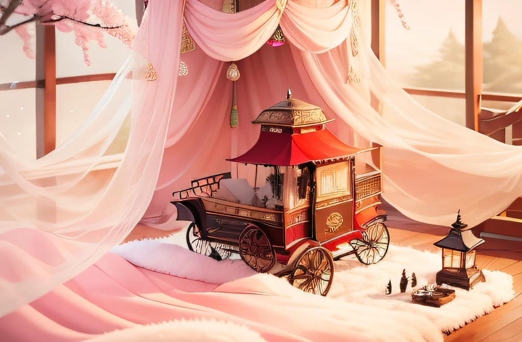 Rickshaw, with fabric curtains on the roof, Japanese style, Japanese royal family, dedicated to ancient Japanese princesses, luxury, grand, gorgeous, queen, ancient, exquisite