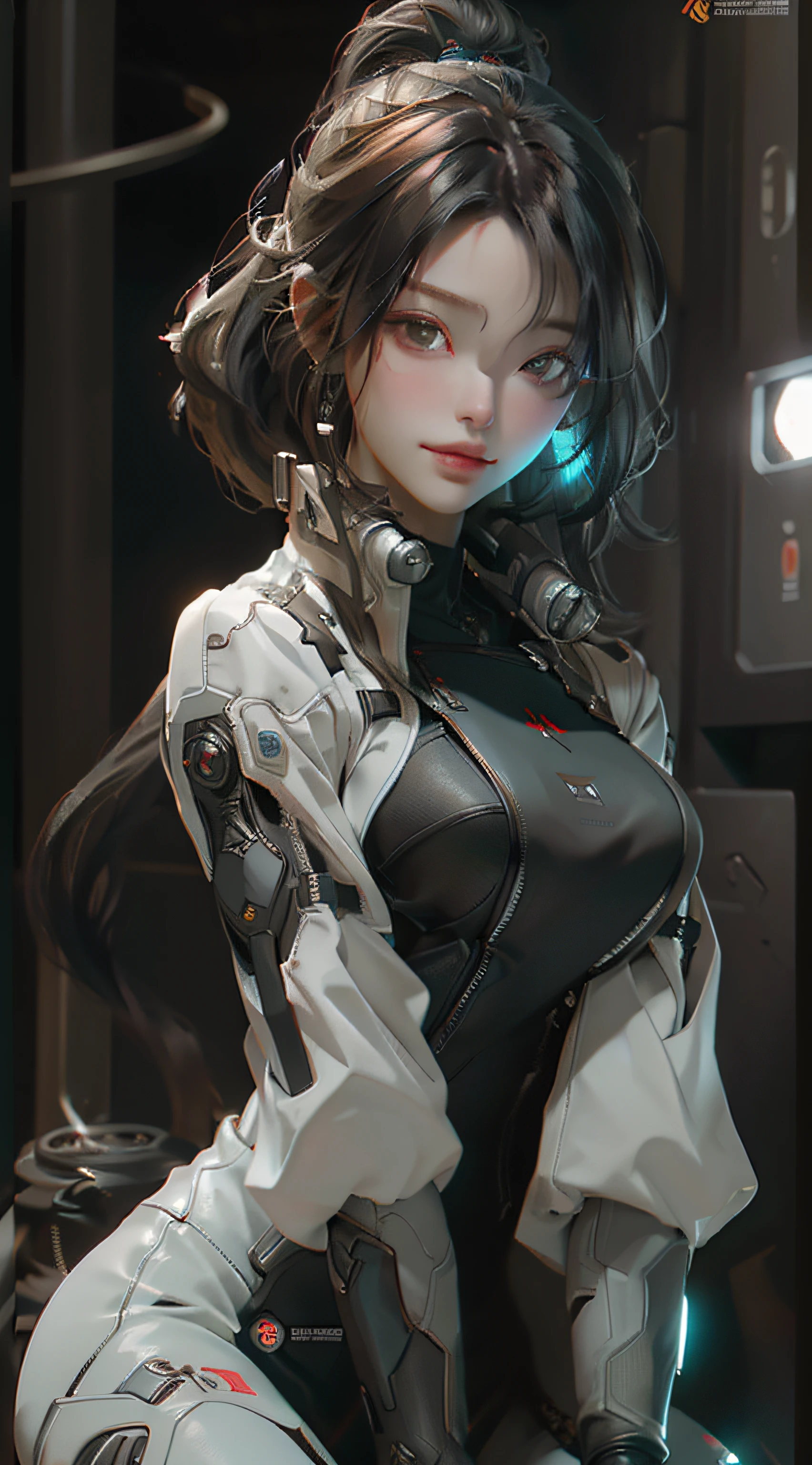 ((best qualtiy)), ((tmasterpiece)), (the detail:1.4), 3D, A beautiful cyberpunk female image,HDR(HighDynamicRange),Ray traching,NVIDIA RTX,Super-Resolution,Unreal 5,Subsurface scattering、PBR Texture、whaite hair,Incredibly long hair,ssmile,Overlooking,Cinematic lighting,Sitting on a motorcycle,post-proces、Anisotropy Filtering、depth of fields、maximum definition and sharpness、Many-Layer Textures、Albedo e mapas Speculares、Surface Coloring、Accurate simulation of light-material interactions、perfectly proportions、Octane Render、Two-colored light、largeaperture、Low ISO、White balance、the rule of thirds、8K RAW、