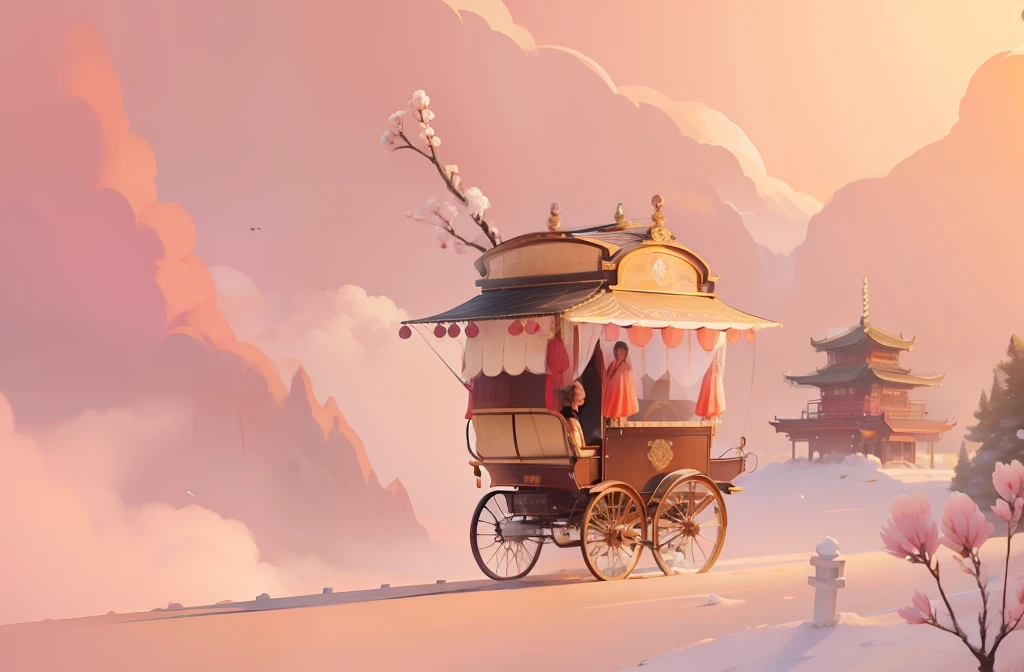 Rickshaw, with fabric curtains on the roof, Japanese style, Japanese royal family, dedicated to ancient Japanese princesses, luxury, grand, gorgeous, queen, ancient, exquisite
