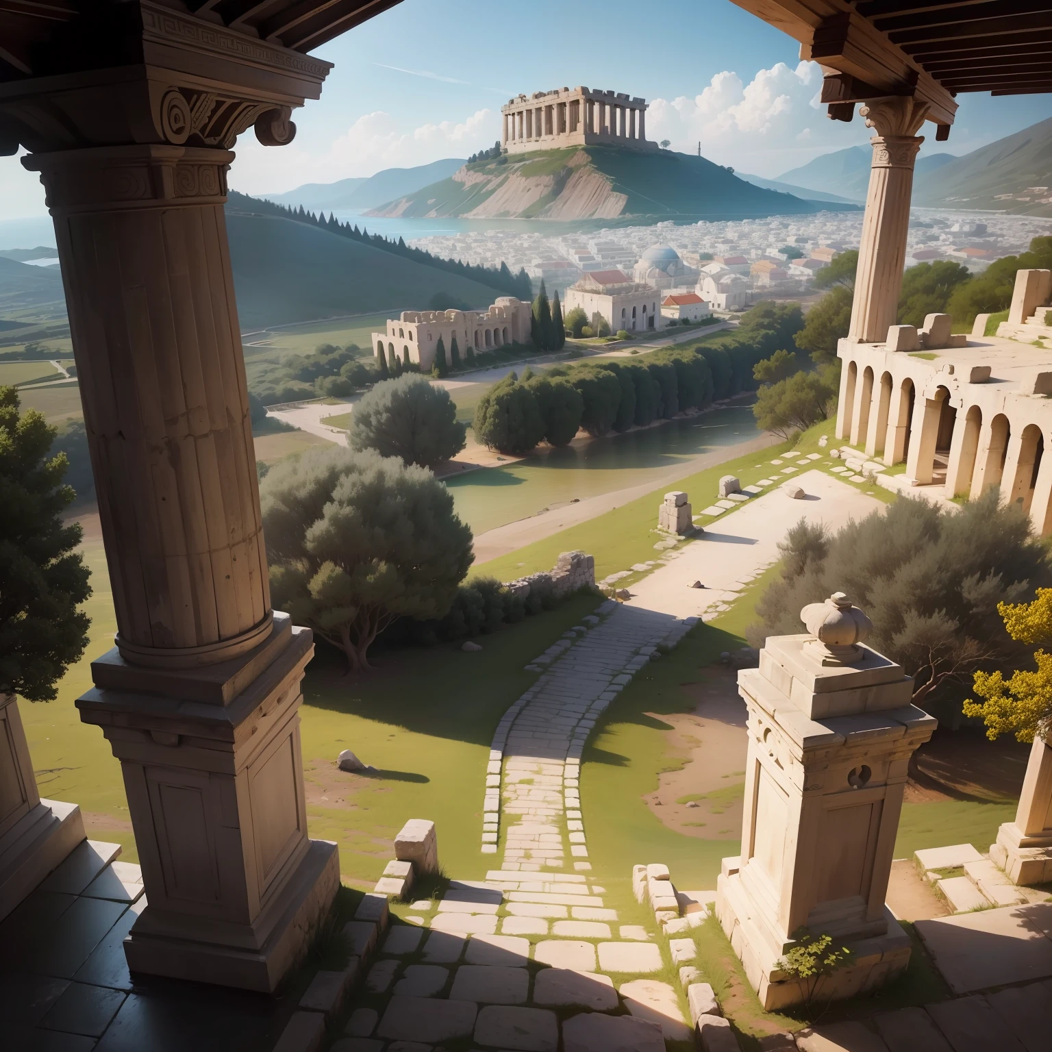 templo grego da antigo ambiente aberto com paisagem natural da epoca da antiga grecia!