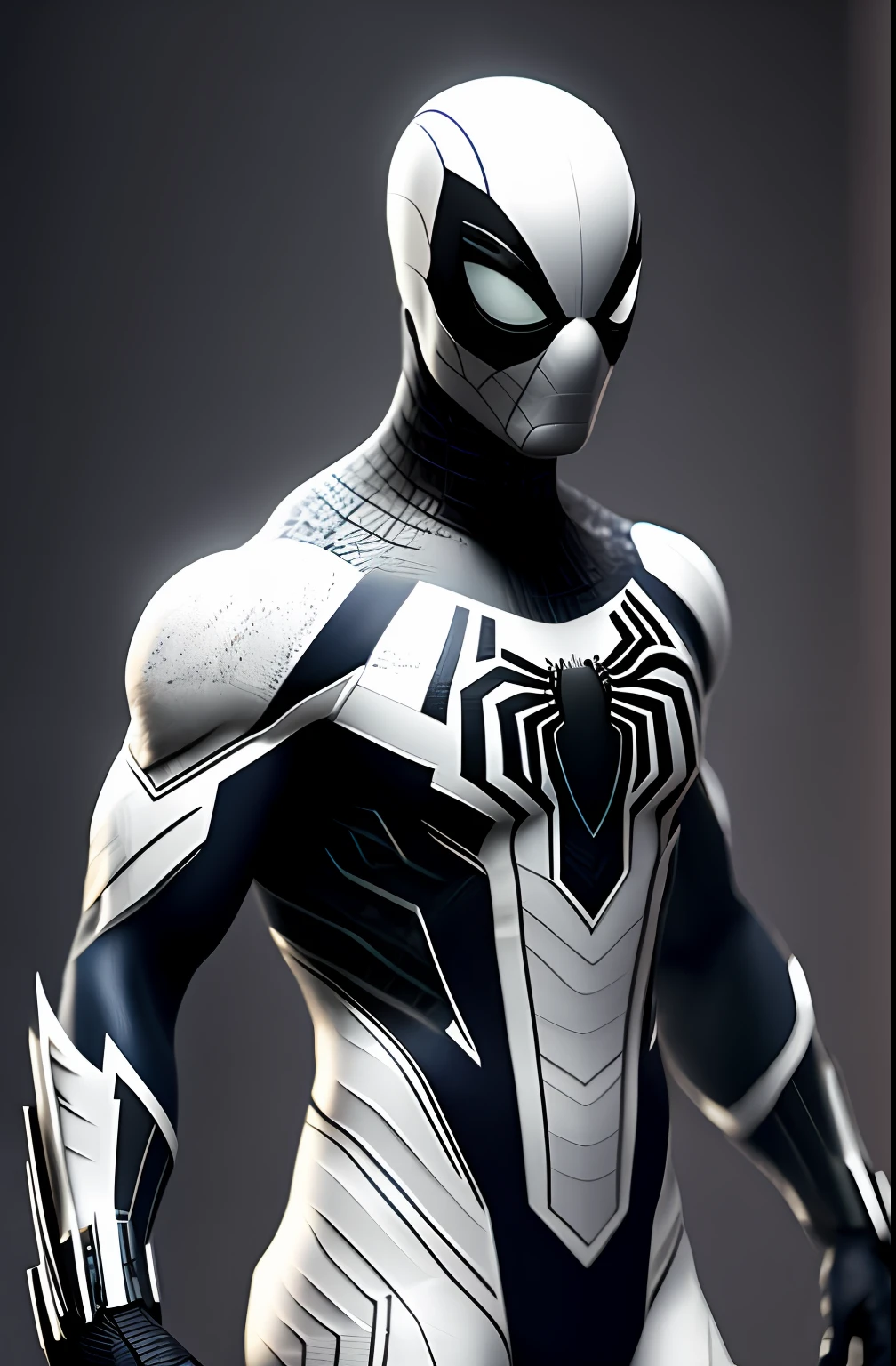 (8k, foto RAW, melhor qualidade, obra-prima: 1.2), ultra detalhado, arte oficial, foto-realista: 1.37, spider man, black suit, spider in the center of your chest in white, organic looking clothing, gooey testura, symbiote, white eyes, fine art, PS5 cinematic screenshot,highly detailed detailed cinematic rendering, ultra photorealistic raytricing, with cinematic lightingpose de ação