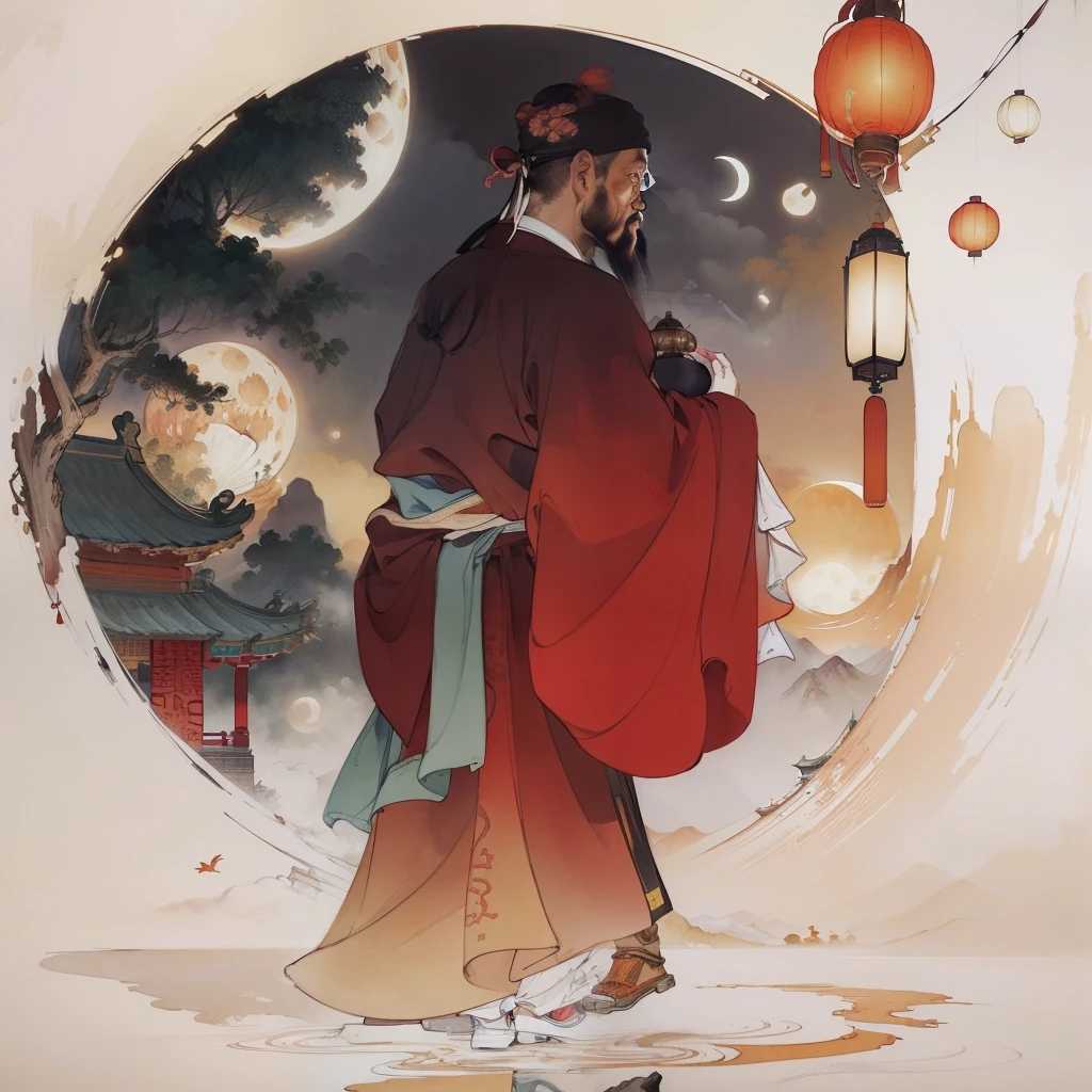 Ancient Chinese landscapes,Ancient buildings,Pavilions,Carved beams and paintings,enchanting scenery,Night,Moon light,Layered, Rich light and shadow,Mid-Autumn Festival, Ink painting style,clean color,Low-saturation colors,Colors of low brightness,Decisive cut,Leave white space,impressionistic,tmasterpiece,ultra - detailed,Epic composition, HighestQuali,hyper realisitc,Art germ --v 6