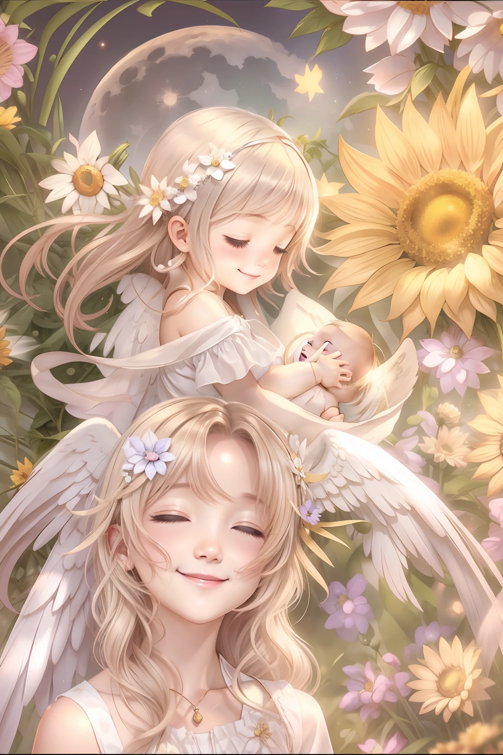 Blessings of Angels､fullmoon、 Angel、Sun flower、heart mark、tenderness､A smile、Gentle