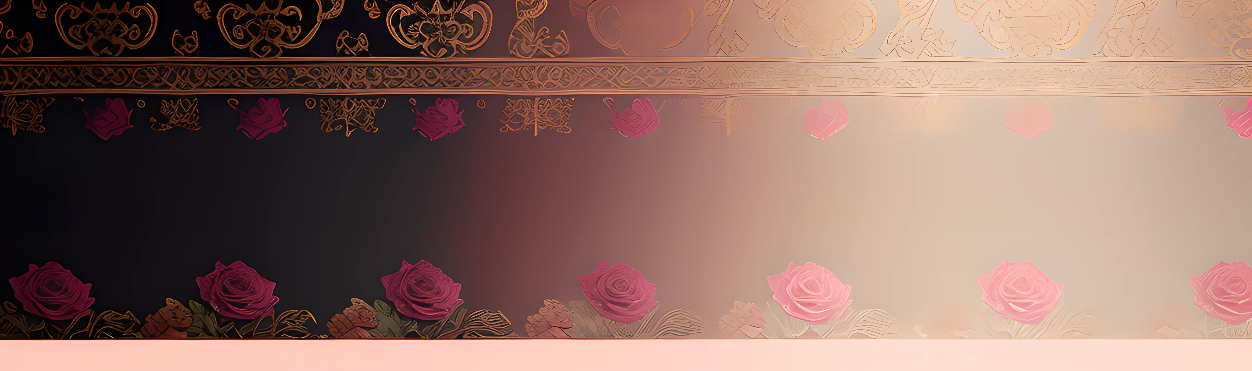 Two-dimensional, masterpiece, best quality, high quality, High definition, High quality texture, magical, opulent wallpaper, ornate roses, pastel pink and gold tetradic colors