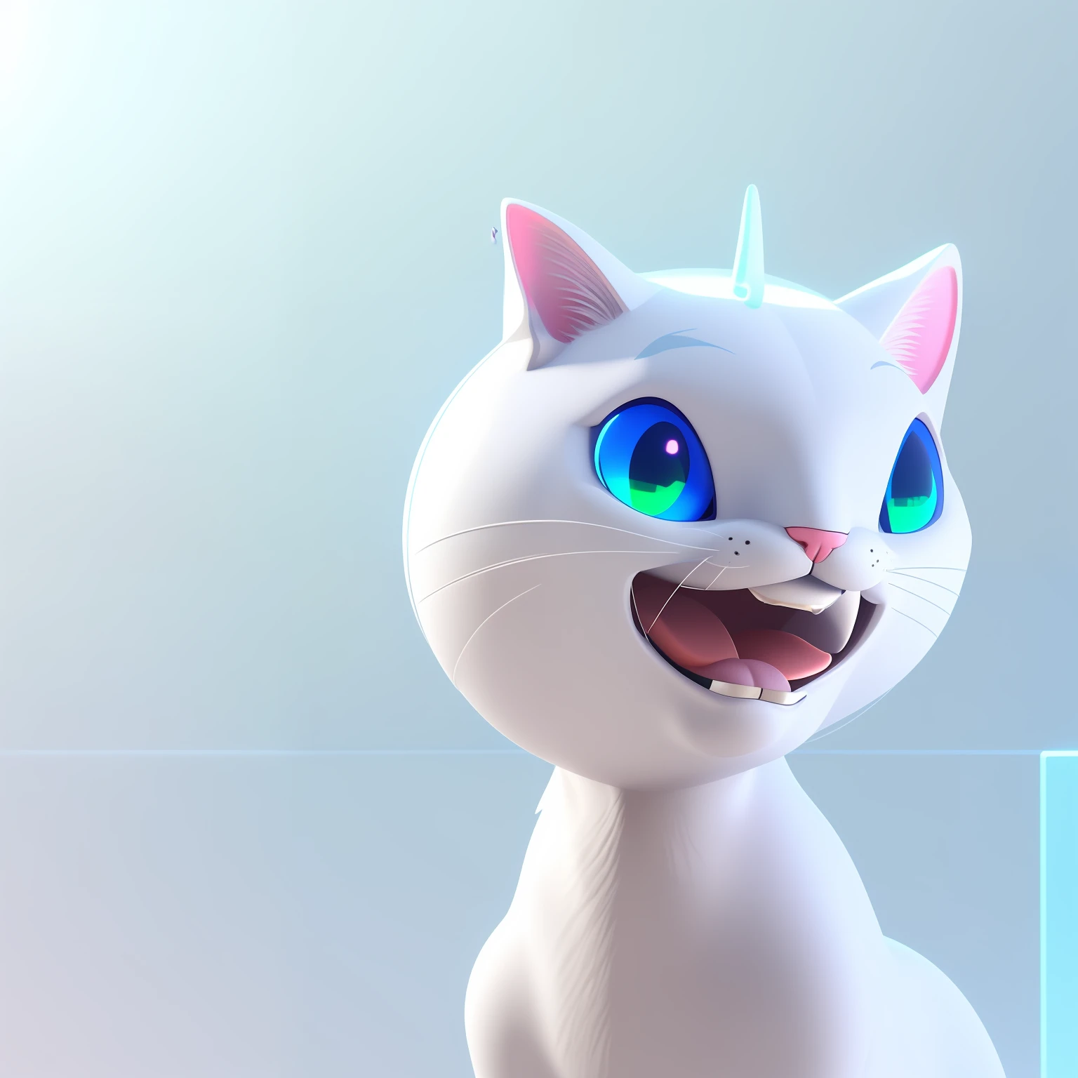 There is a white cat with a big smile, Have pupils in both eyes，the tongue is small，No nose，cute 3d render, smooth 3d cg render, Adorable Digital Painting, 3d rendering stylized, 3d rendering stylized, soft 3D rendering, Cute! C4D, Daily Rendering, toon render keyshot, pouty :: Octane Render, 3d render digital art