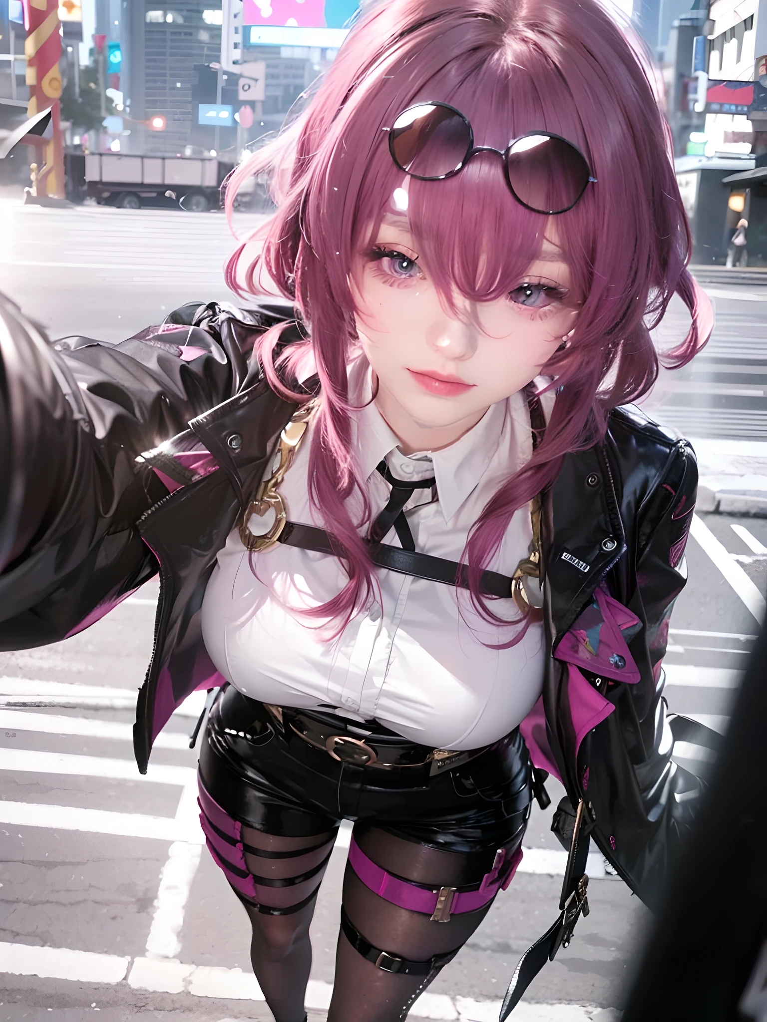 (photorealistic:1.4), best quality, masterpiece, ultra high res, 1girl, (detailed face:1.2), (detailed eyes:1.2), (detailed hair:1.2), (detailed clothes:1.2), 4k, (detailed color:1.2), amaranth pink hair,