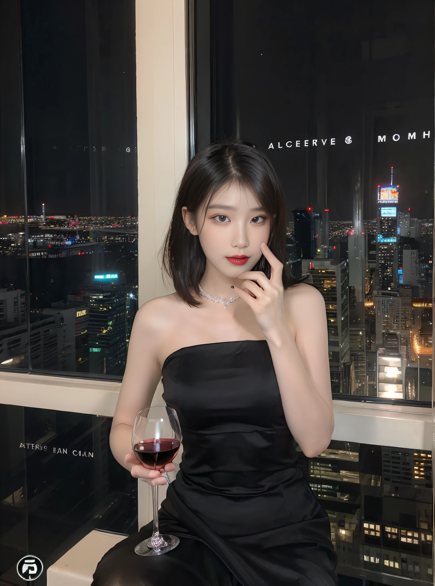 full body photo of a woman in black dress holding a wine glass with a city view, with a drink, full body xianxia, jisoo from blackpink, jisoo of blackpink, photo of slim girl, 5 fingers hand, hand with 5 fingers, one hand on face, cruel korean goth girl, captured on canon eos r 6, holding a drink, she is wearing a black dress, gorgeous young korean woman, female death holding a cocktail, ulzzang, a young asian woman, split screen, 2 screens, cloned face, same face, same hairstyle, same person, twins, ((Best Quality, 8K, Masterpiece: 1.3)), Focus: 1.2, Sexy Beauty with Perfect Body: 1.4, Buttocks: 1.3, ((Layered Haircut, Beautiful Breasts: 1.2)), (Wet Clothes: 1.3), (Wild Exposure: 1.3), (Transparent Sexy Underwear: 1.1), Highly Detailed Face and Skin Texture, Delicate Eyes, Double Eyelids, Oily Skin, Long Hair, (Shut Up: 1.3), (Pores: 1.2), (Protruding Crotch :1.2),(milf:1.2),(sexy:1.3),( star:1.2)