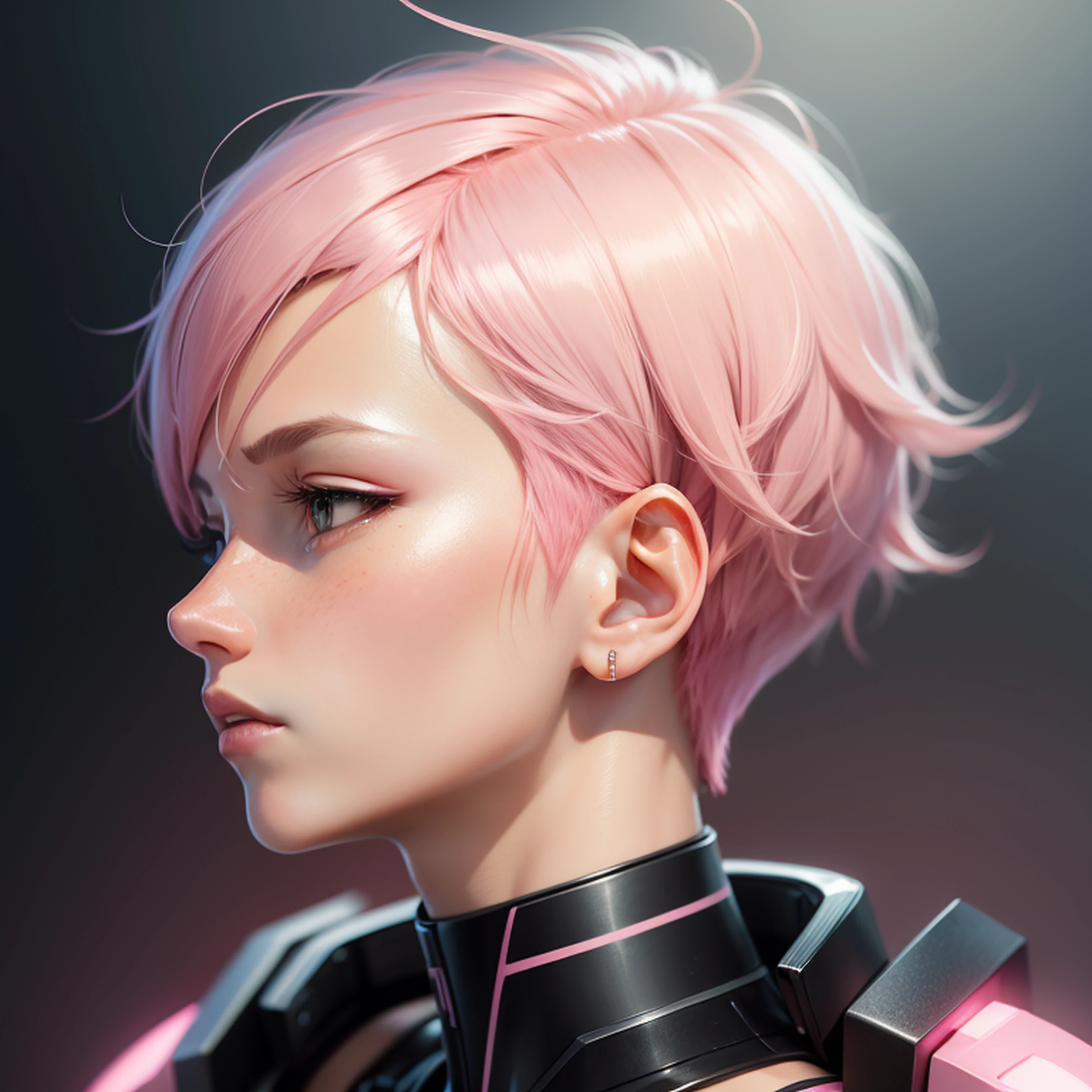 Profile half body pink short hair man closeup Sci-Fi cute Anime Japan 2d Sharp focus 16k resolution Very sharp, Hyper detailed, 8k, Hyper realistic detail