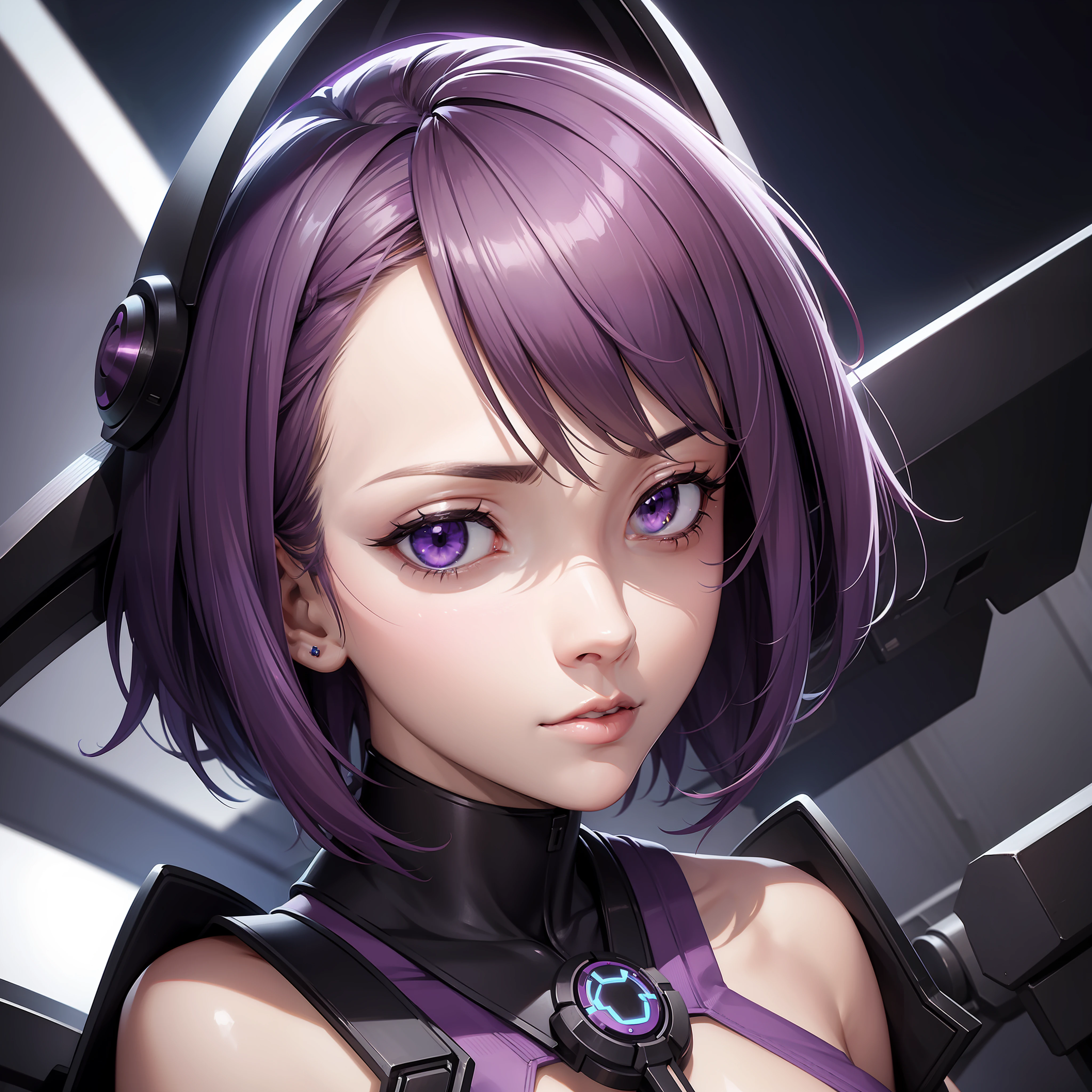 Profile half body Purple short hair man closeup Sci-Fi cute Anime Japan 2d Sharp focus 16k resolution Very sharp, Hyper detailed, 8k, Hyper realistic detail