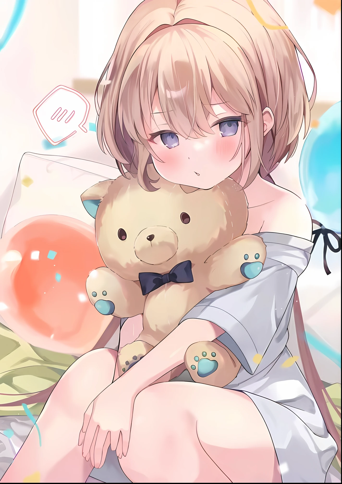 Anime girl sitting on bed with teddy bear, Cute anime girl, anime visual of a cute girl, anime moe art style, Soft anime illustration, Cute anime, (Anime girl), up of young anime girl, small curvaceous loli, High Quality Anime Art Style, Best Rated on pixiv, Cute anime style, cute kawaii girls, Holding a teddy bear, Kawaii realistic portrait