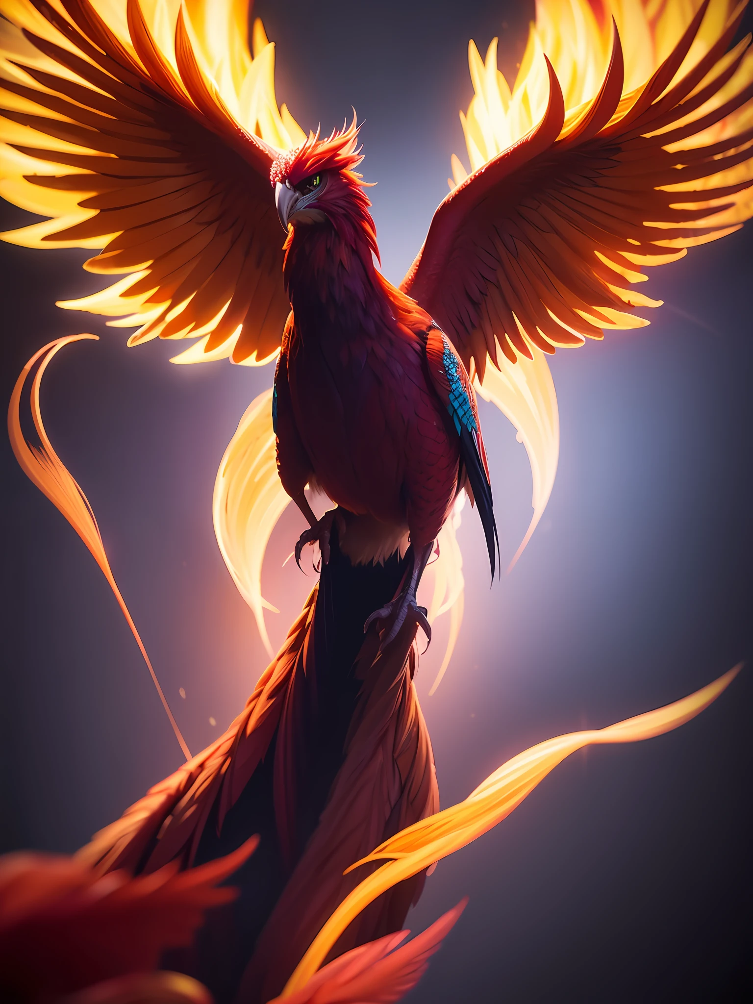 intricate and colorful, (digital painting:1.2) of phoenix firebird, (black background), by Artgerm, concept art, octane render, trending on artstation, iolibt, vfx, Blender and Photoshop, octane render, excellent composition, cinematic atmosphere, dynamic dramatic cinematic lighting, aesthetic, very inspirational, arthouse