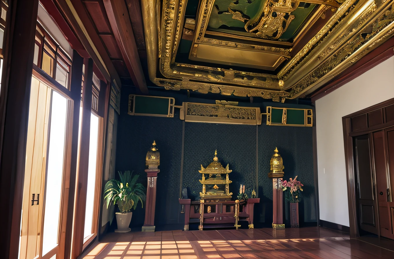 masutepiece,A hyper-realistic,32K,the Extremely Detailed CG Unity 8K Wallpapers, Best Quality, Vietnam Temple, (Indoor temple:1.2), (ceiling:1.2), Wide Shot　jpn、Japanese castle