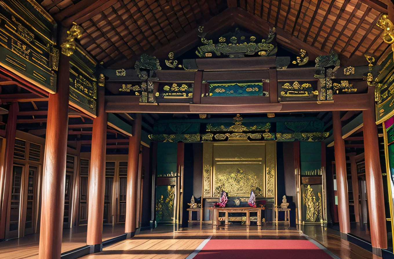 masutepiece,A hyper-realistic,32K,the Extremely Detailed CG Unity 8K Wallpapers, Best Quality, Vietnam Temple, (Indoor temple:1.2), (ceiling:1.2), Wide Shot　jpn、Japanese castle