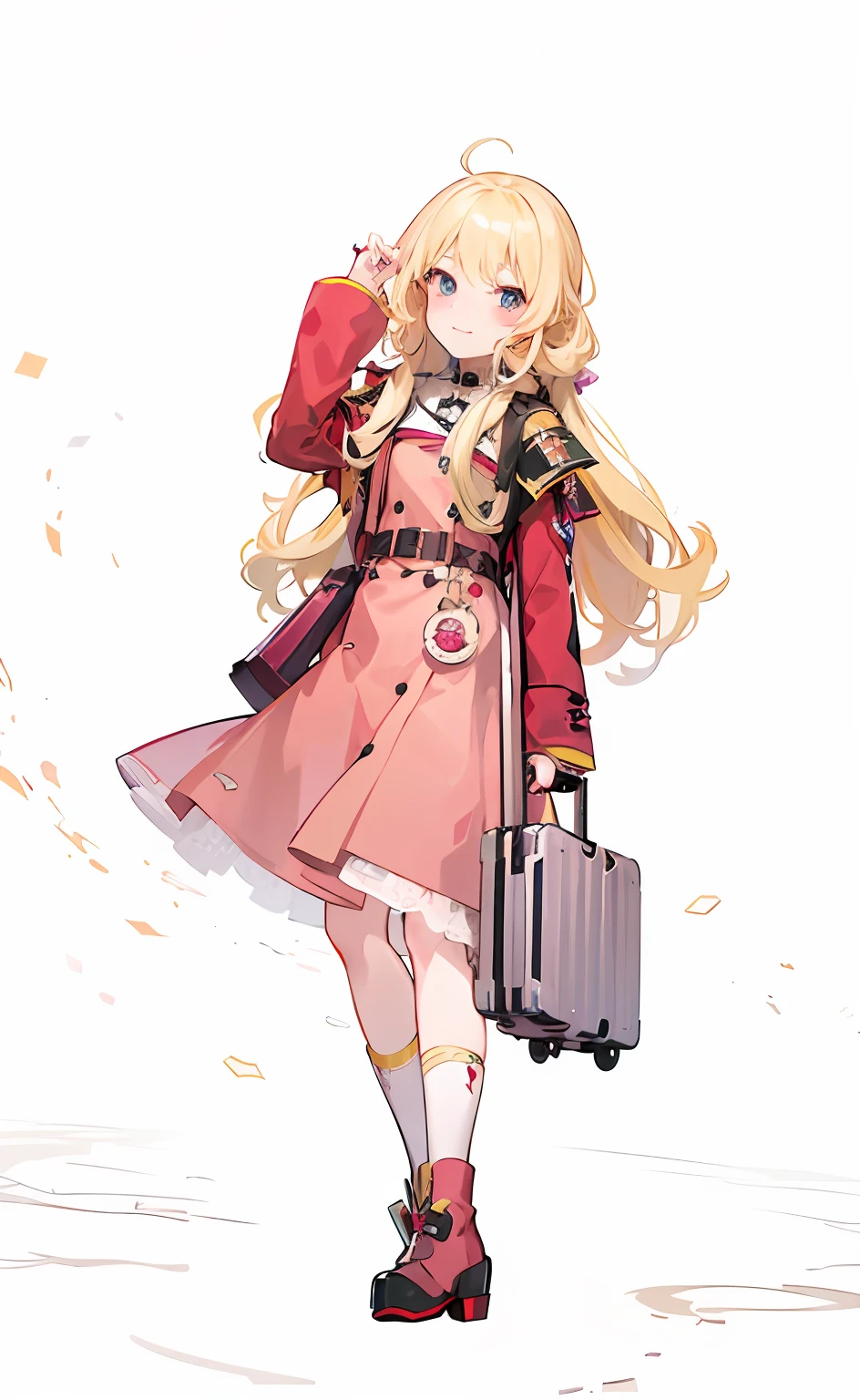 Tova Herschel,Extra-long sideburns,A thousand passes,Anime girl with long blonde hair and burgundy coat holding a suitcase, Tova Herschel,Kushatt Krenz Key Art Women, Beautiful Anime High School Girls,Splash art anime ,Smooth anime CG art, Kantai collection style, Detailed key anime art, visual novel key visual,