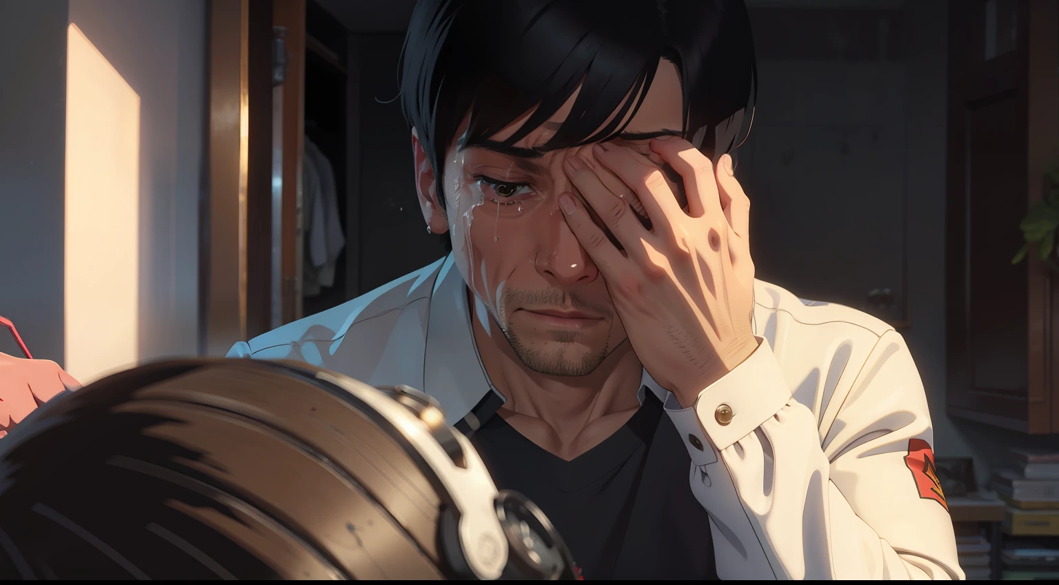 The man burst into tears