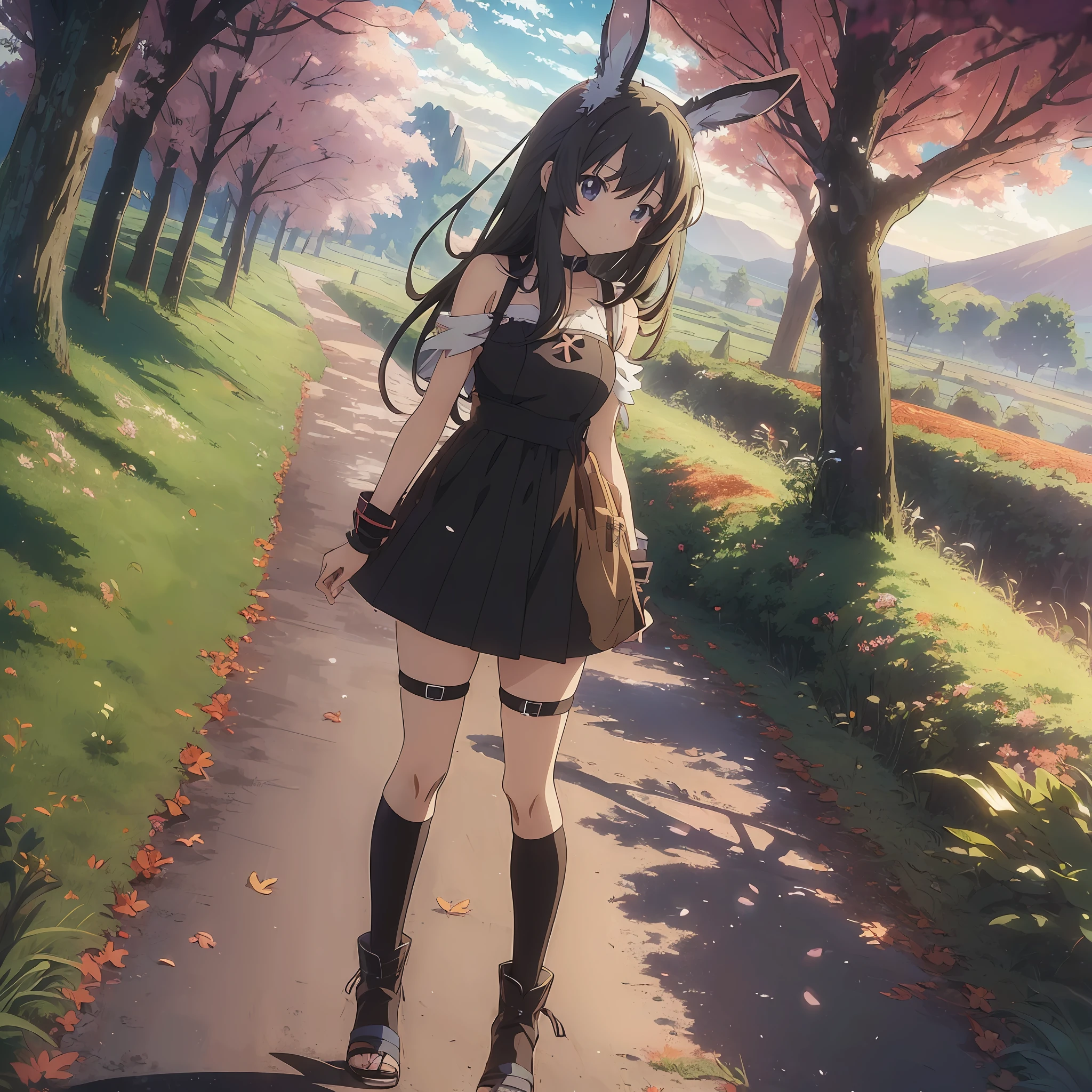 (((Anime style:1.4)))
,1girl in,(), Solo  , Rabbit ears,
BREAK,((depth of fields:1.2)),(Cinematic Angle:1.2),Full body,(cinematic shadow:1.2),Twilight,one piece dress,miniskirt
break((Created with a landscape with the theme of the four seasons:1.4))