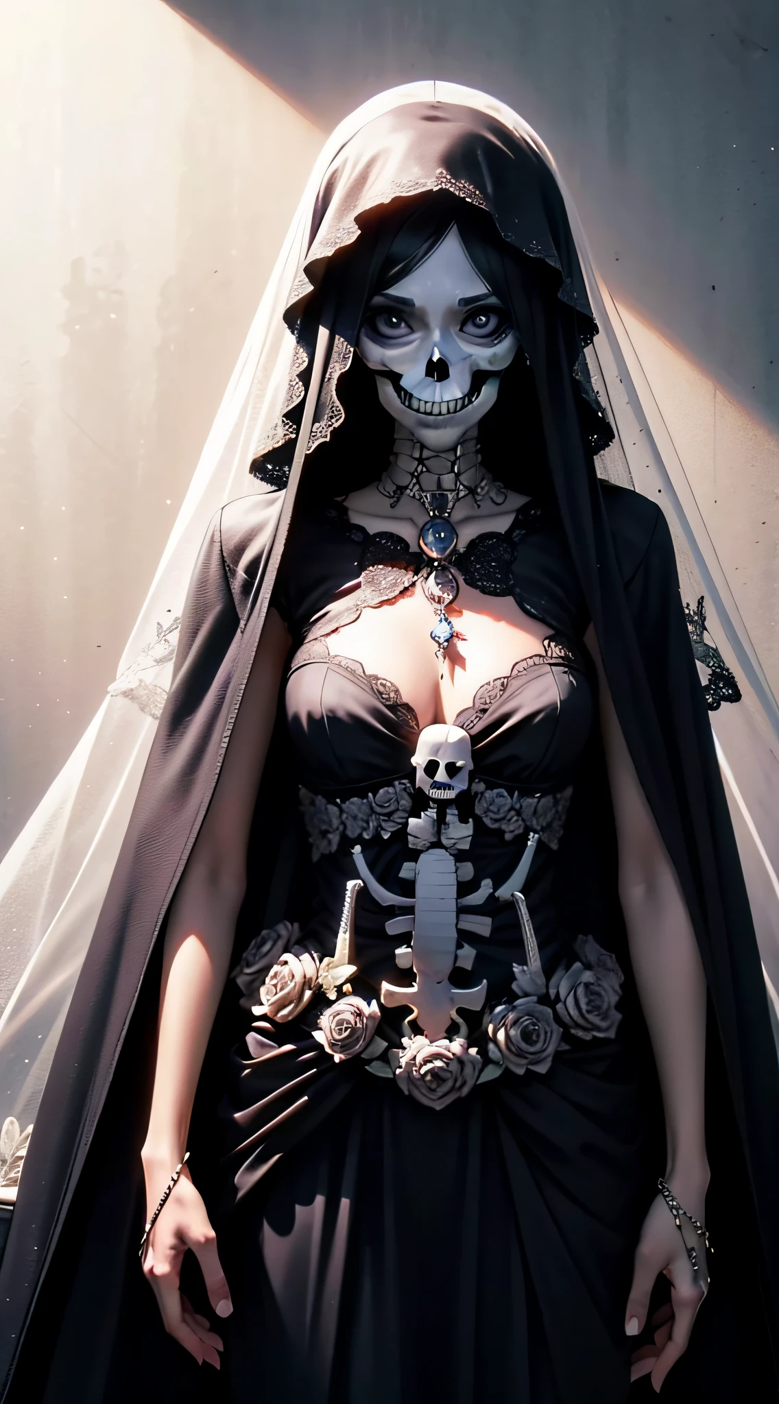 The skeleton wears a veil,skeleton,Skeleton Bride,