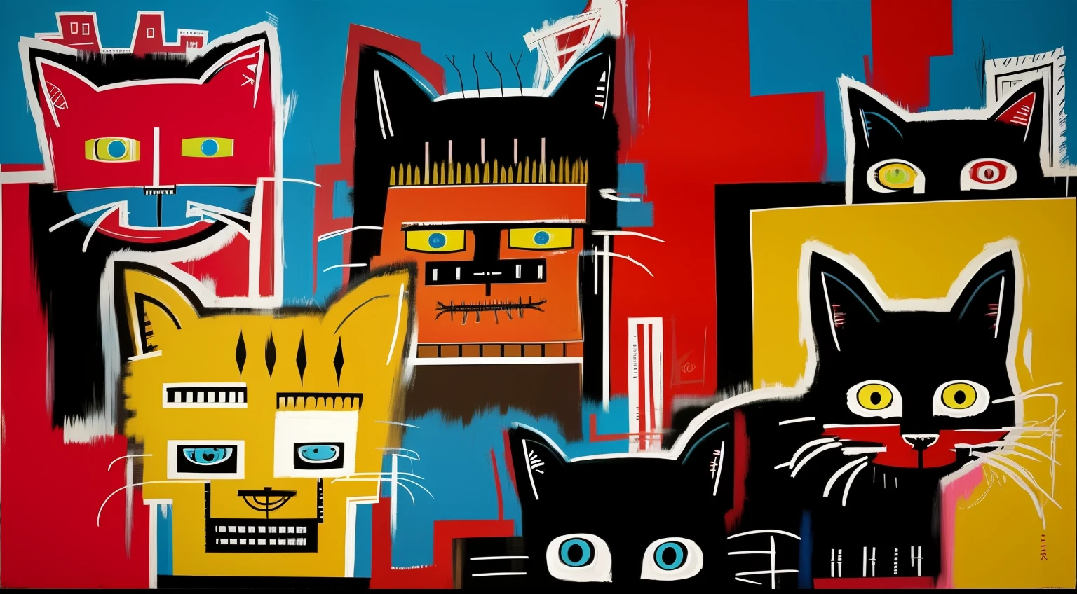 Paintings by Basquiat、Painting of Cats、Detailed light、artworks、an extremely devious and beautiful