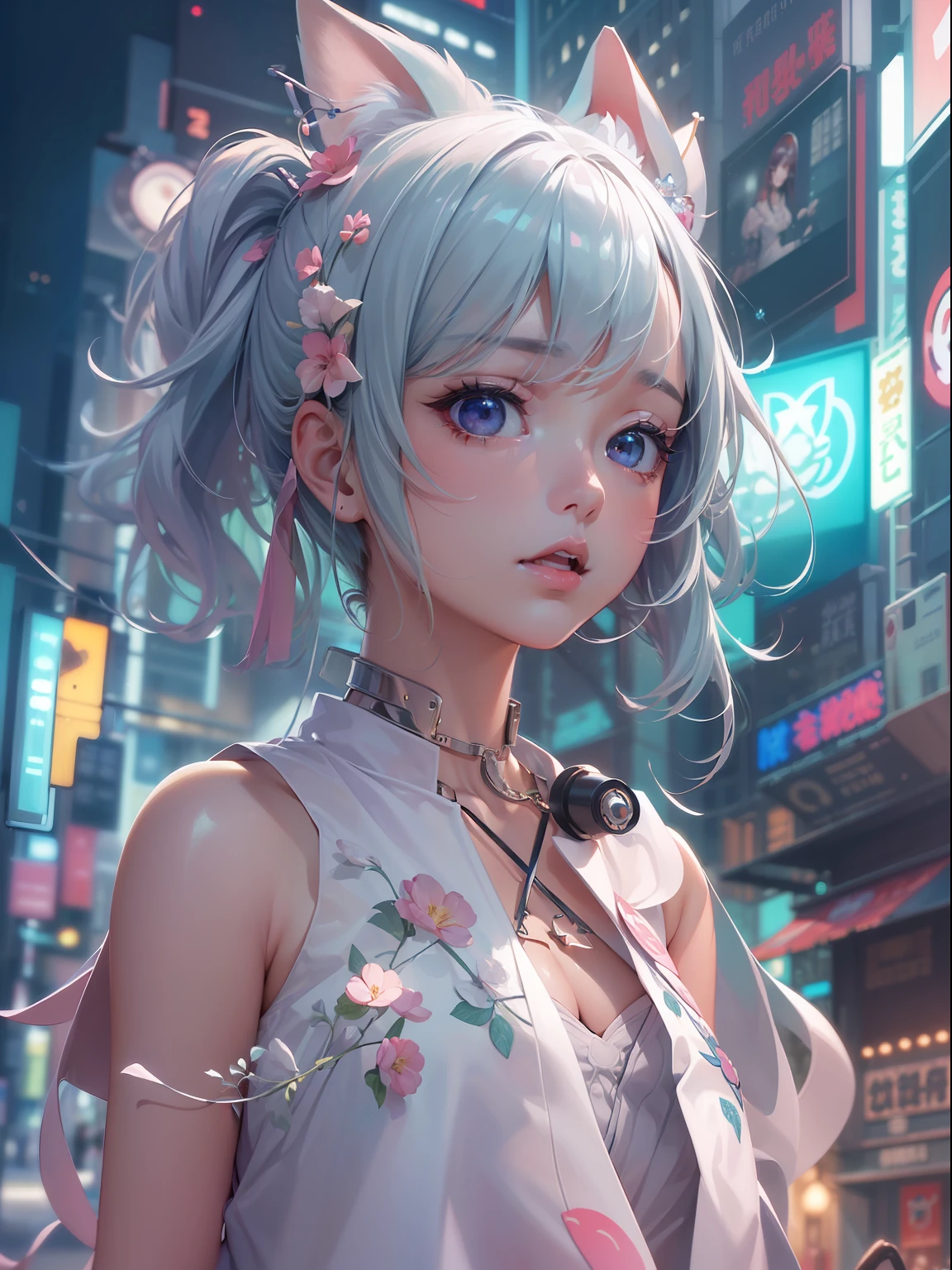 (((masterpiece)))、(((top-quality)))、((ultra-definition))、(High Definition CG Illustration)、((extremely delicate and beautiful))、City of the Future、Tired、Tired girl、Cinematic Light、独奏、full body Esbian、Cyber City、2060s、kawaii girl、Shining girl、animesque、trending on artstationh、Rachel Walker