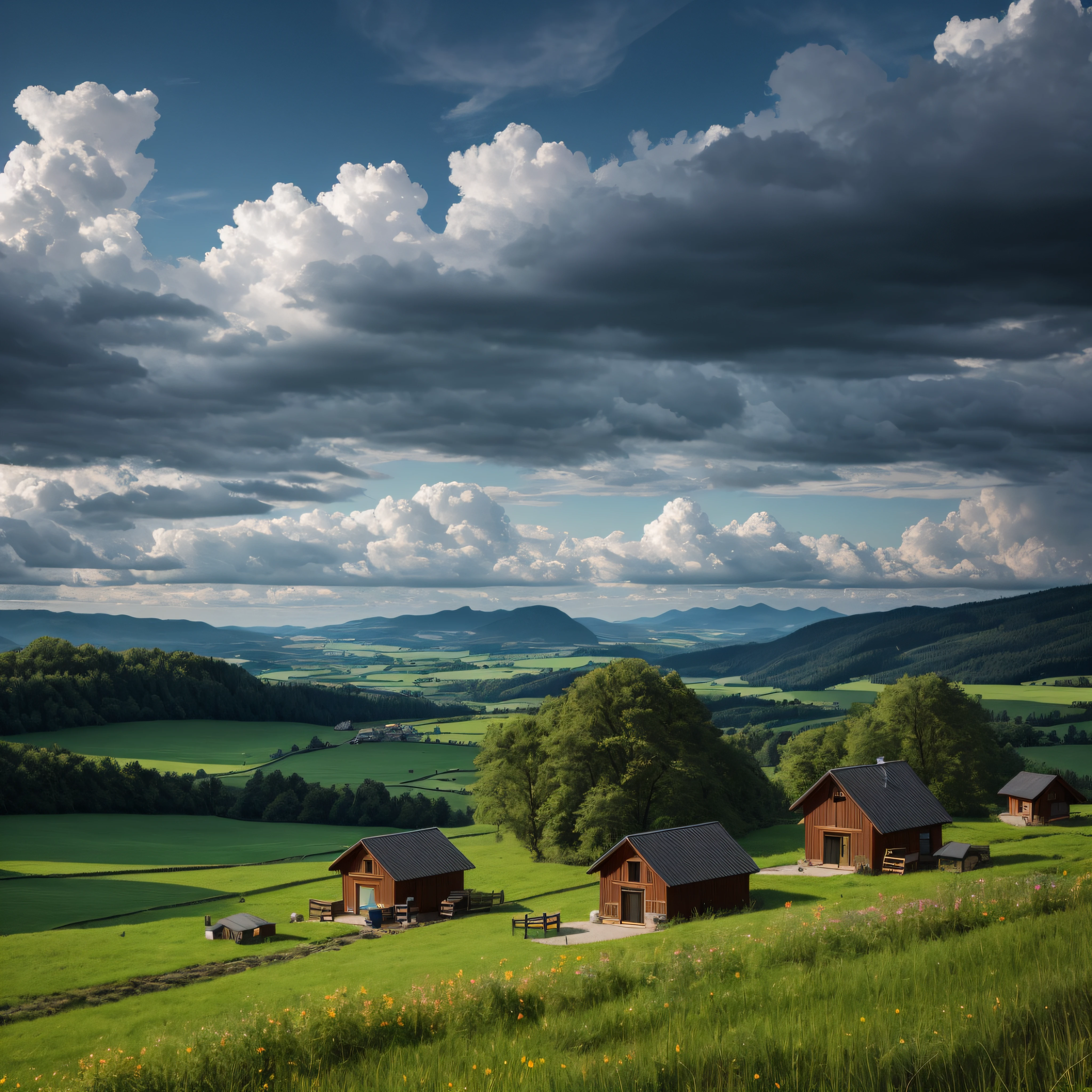 There are two small cabins on a hill with views of the valley, by Franz Hegi, Harald Geassing, Wolfgang Zellmer, log houses built on hills, Carl Hagedon, Sigmund Freudenberger, by Matthias Weischer, Swedish countryside, by Dietmar Damerau, Carl Walser