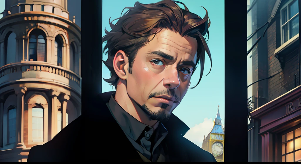 Silhouette Touch、Sherlock Holmes、Robert Downey Jr.、Nightmare on Baker Street、London、19Second half of the century、Looking at the camera、Detailed upper body concept