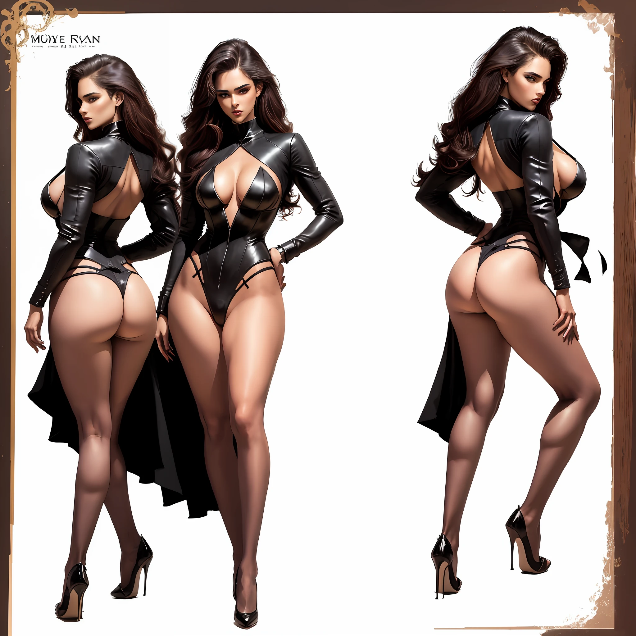 Illustration art,Whole body movement,Sexy woman in sexy clothes,murderess,Very cool facial expression,the sideview,with his back to the viewer,Gorgeous background,Great erotic art,painting art,Sexy art,Detailed body part details,long leges,Inspired by J.c.Ryan Decker,Epic European and American illustrations,Tall,The whole body is evenly sexy