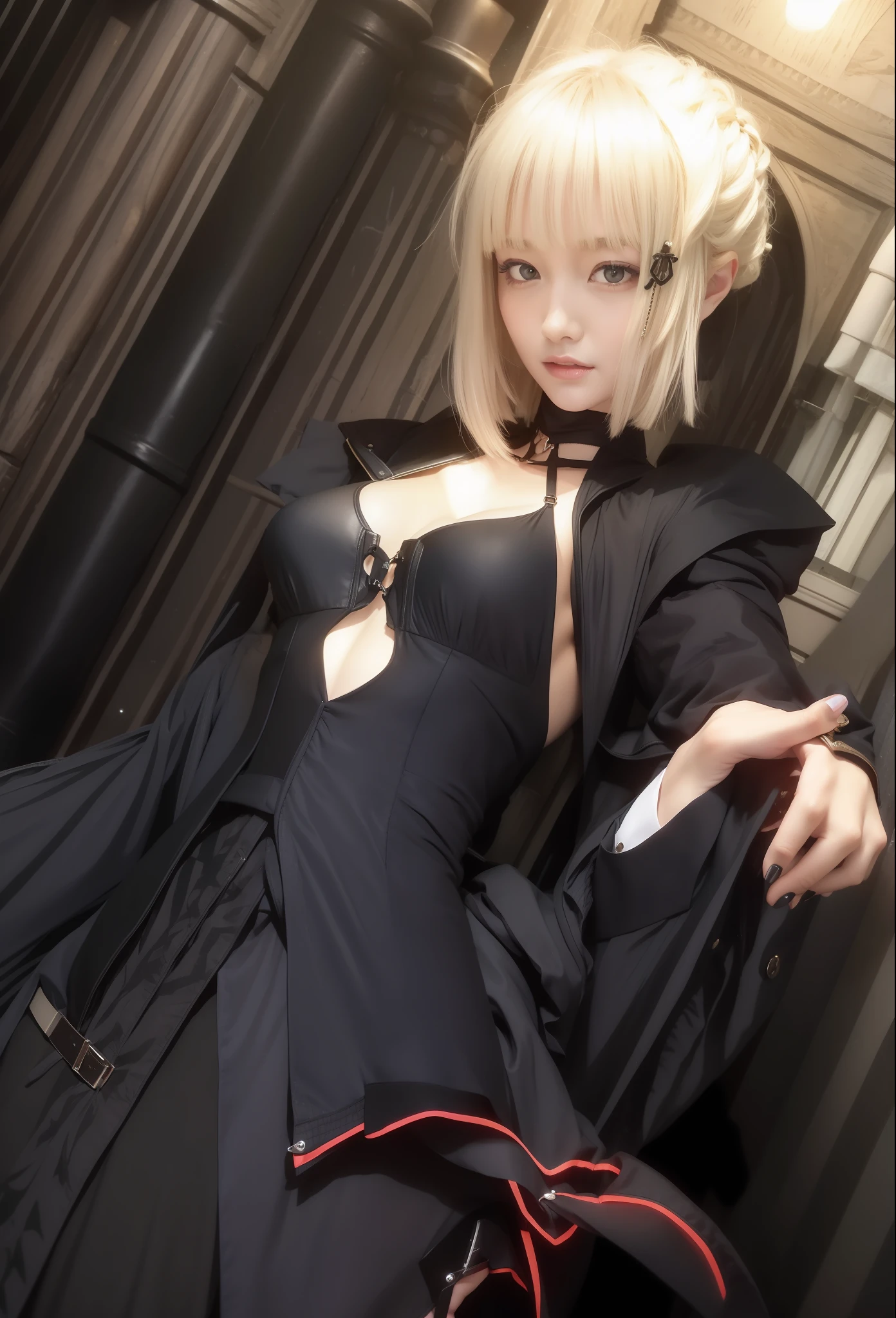 1 Arthoria pendragon black jacket short hair pirang hair