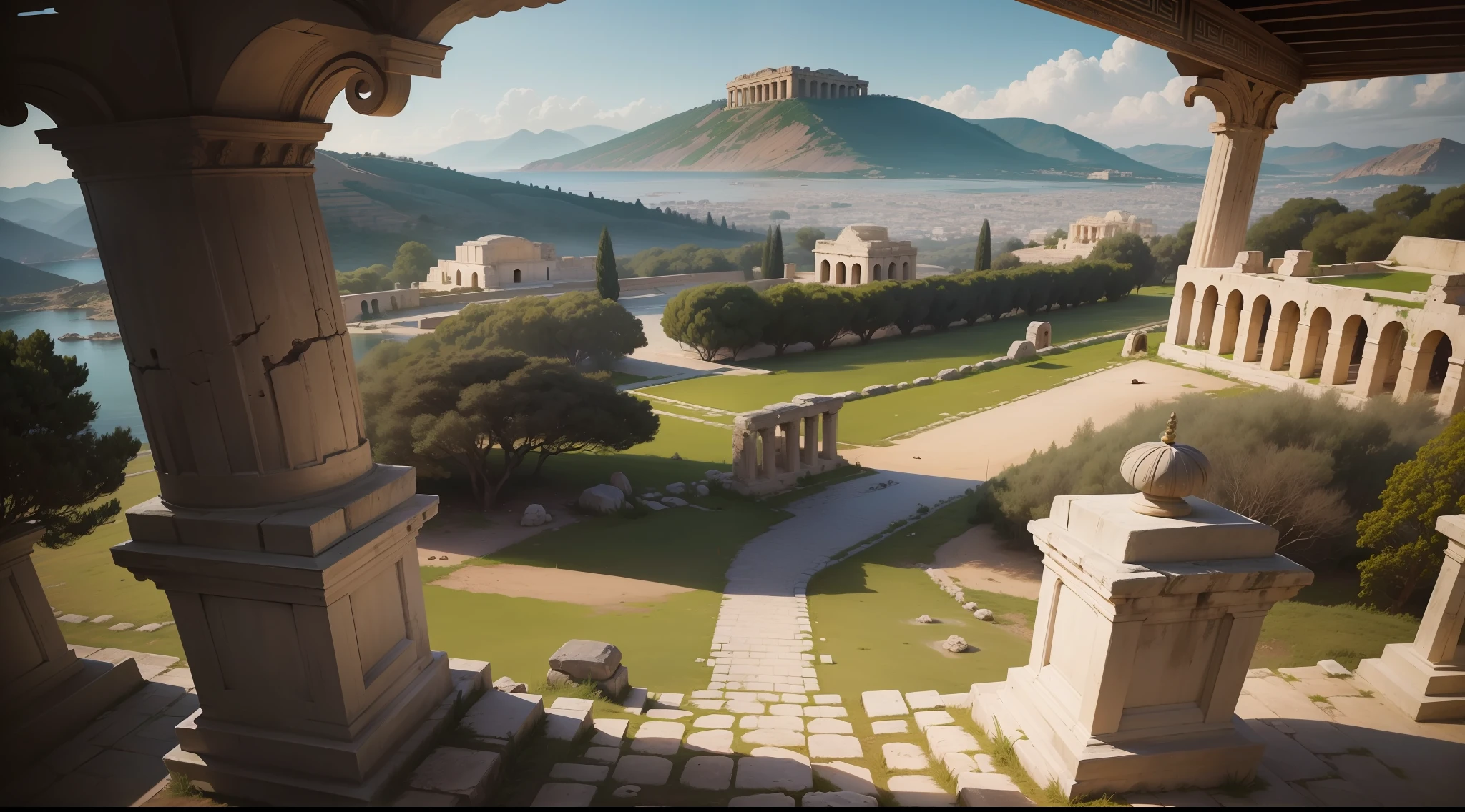 templo grego da antigo ambiente aberto com paisagem natural da epoca da antiga grecia!
