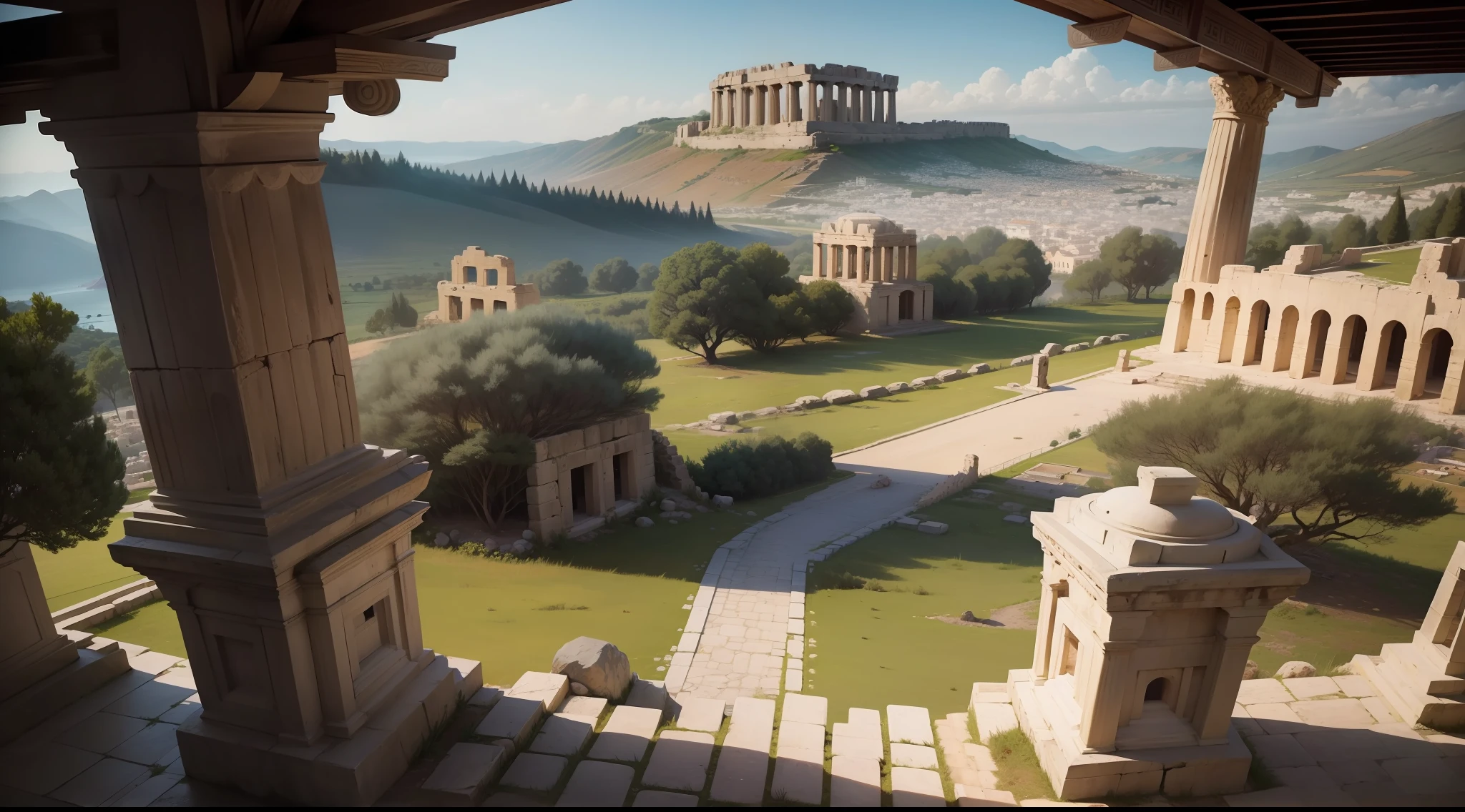 templo grego da antigo ambiente aberto com paisagem natural da epoca da antiga grecia!