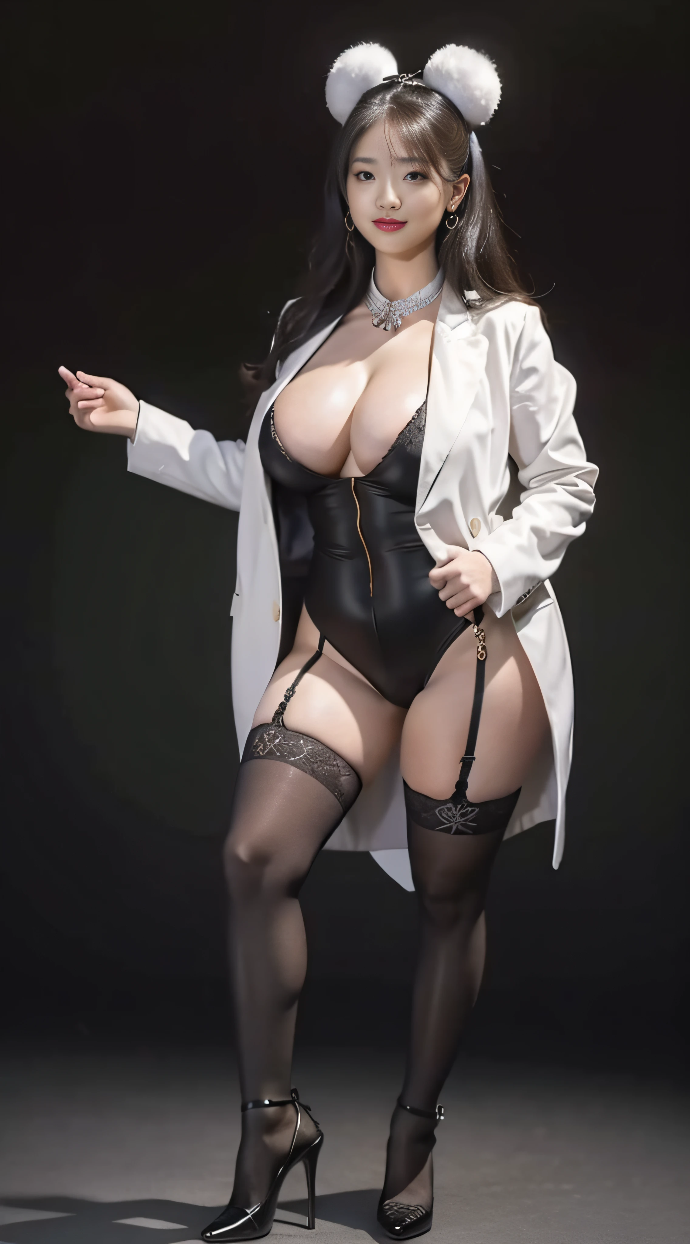 female student,huge tit,fat hips,thick leg,Big breasts Thin waist,Must be a full-body photograph, (There is only one character:1.2), Must have stockings and high heels, Must have extra-long gloves, Very many crystal gemstone jewelry, High-value jewelry, It is forbidden to appear men, Detailed and complex background, glittery, Light smile, reflective light, hyper HD, Award-Awarded, A high resolution, High detail, Chiaroscuro, Cinematic lighting, Negative space, Masterpiece, Anatomically correct, Textured skin, Super detail, High quality, High details, Best quality, 16k