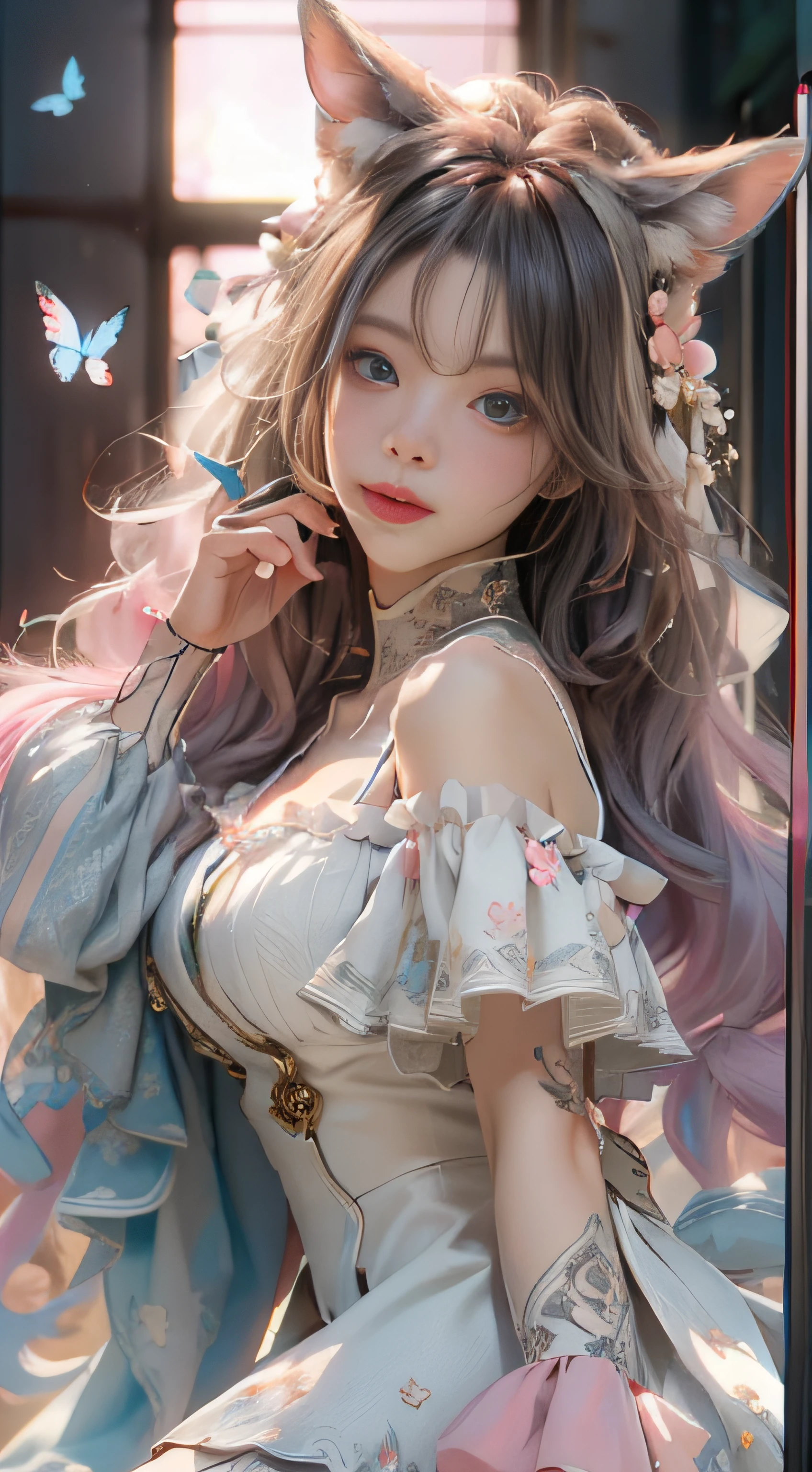 A close up of a woman in a dress with a cat ears - SeaArt AI