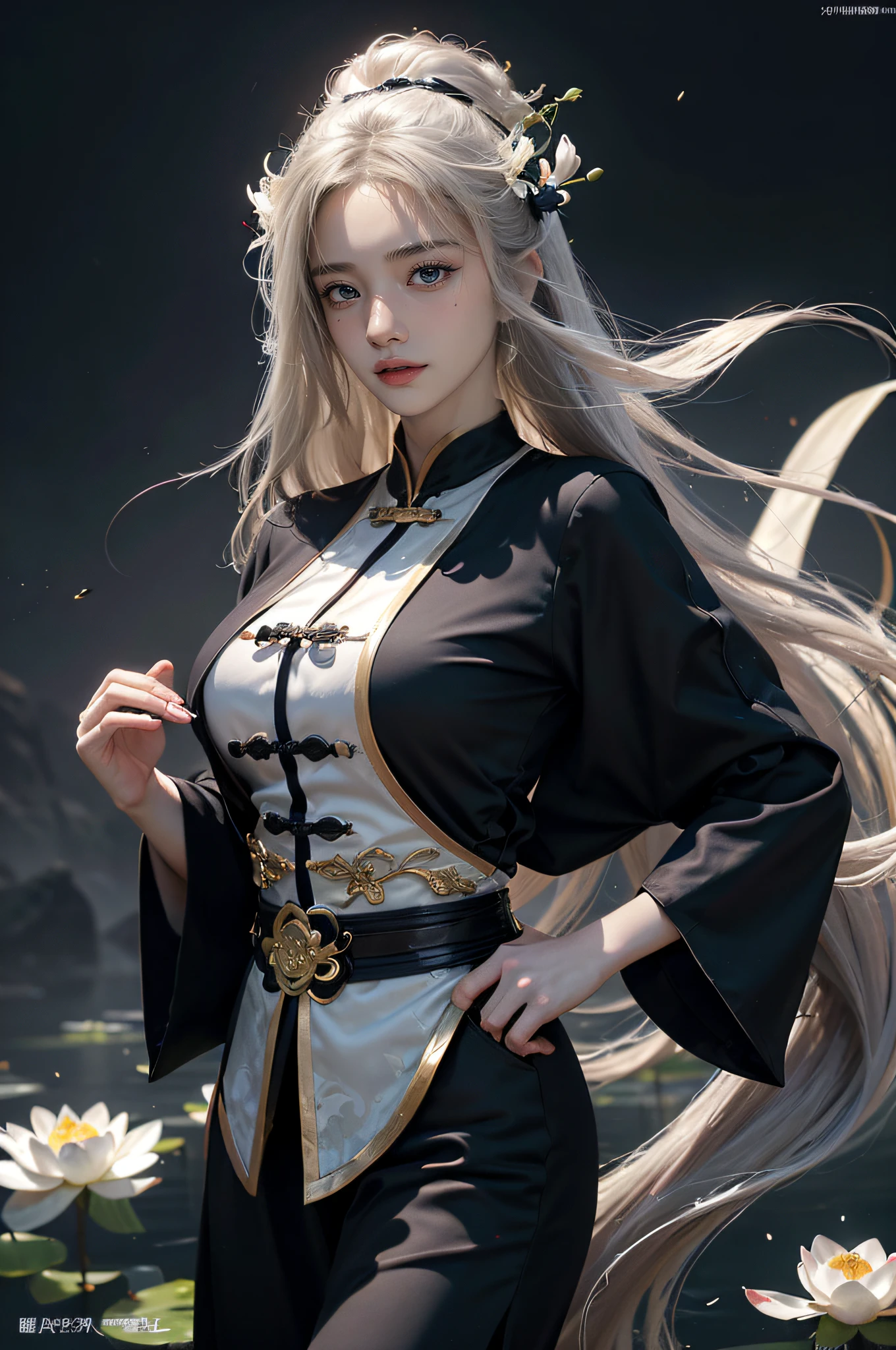 sportrait,Natural hair,Fantasyart,photographrealistic,动态照明,art stations,poster for,Volumetriclighting,Very detailed faces,4K,Under the light,deep shading,low tune,Black and white,lotus flower,feimo,Splash ink,Dynamic splash,Tai Chi background,Gossip background
