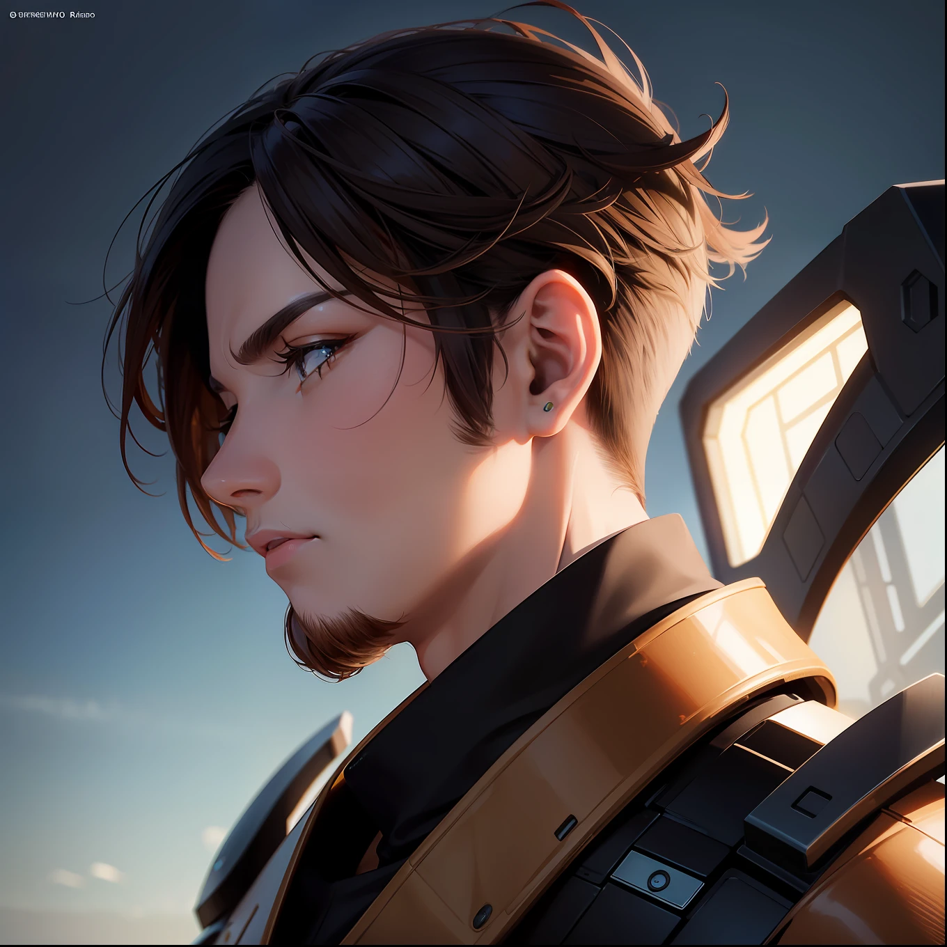 Profile half body Brown short hair man closeup Sci-Fi cute Anime Japan 2d Sharp focus 16k resolution Very sharp, Hyper detailed, 8k, Hyper realistic detail