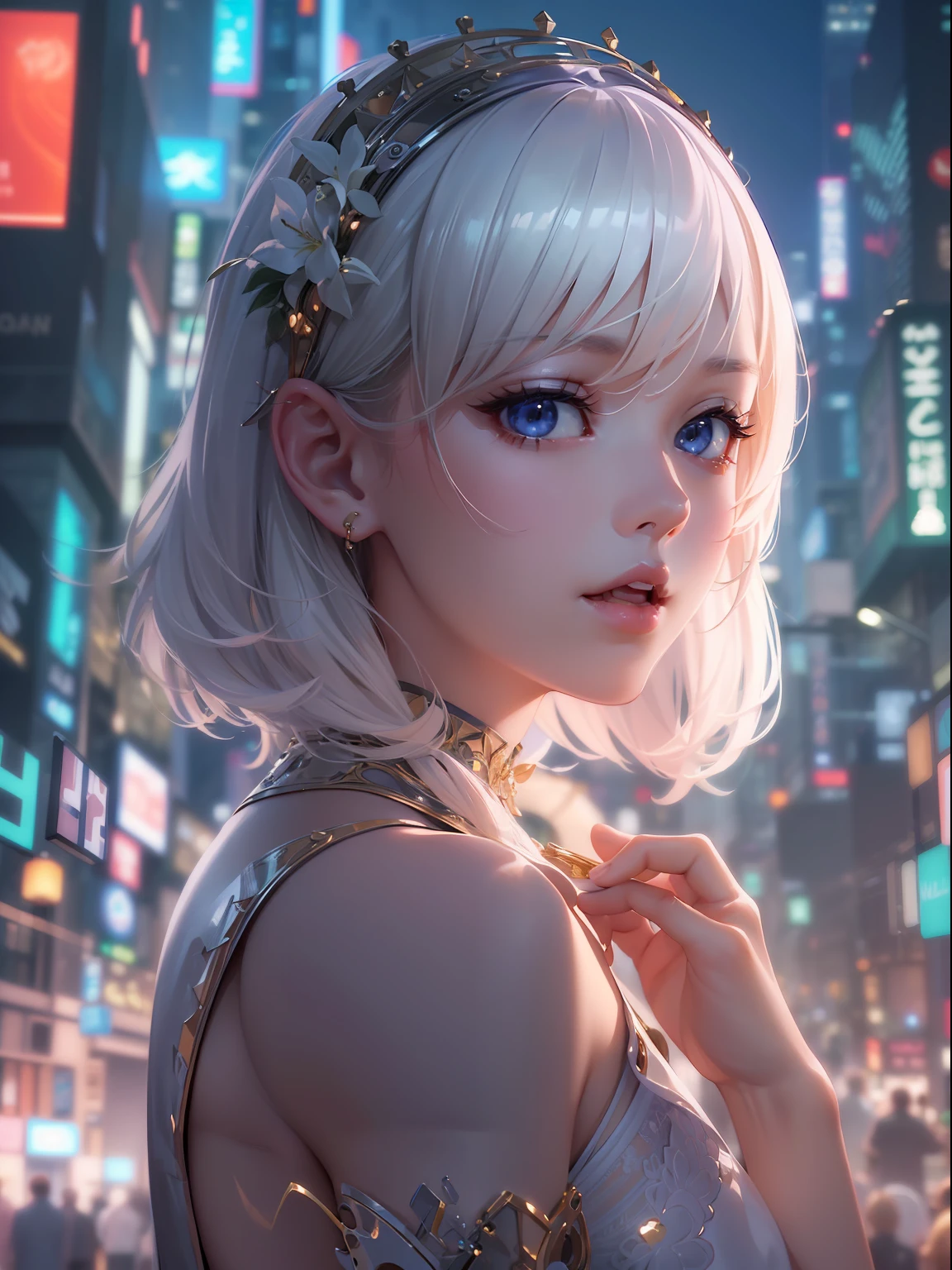 (((masterpiece)))、(((top-quality)))、((ultra-definition))、(High Definition CG Illustration)、((extremely delicate and beautiful))、City of the Future、 nightclub、Cinematic Light、独奏、full body Esbian、Cyber City、2060s、kawaii girl、Shining girl、animesque、trending on artstationh、Rachel Walker