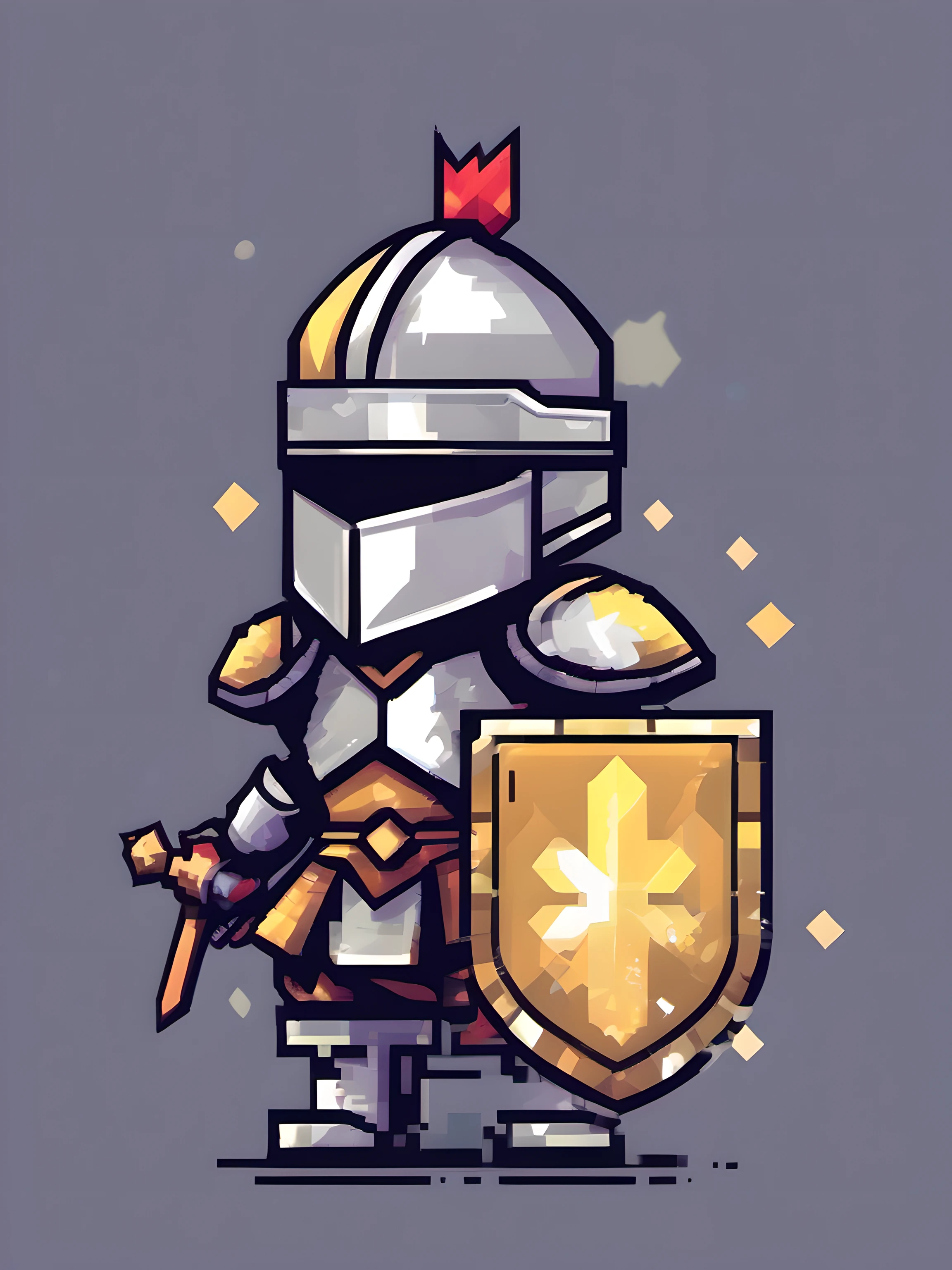 Illustration of knight, pixel character, magic, fantasy, clear background, abstract splash background, t-shirt design, vector art