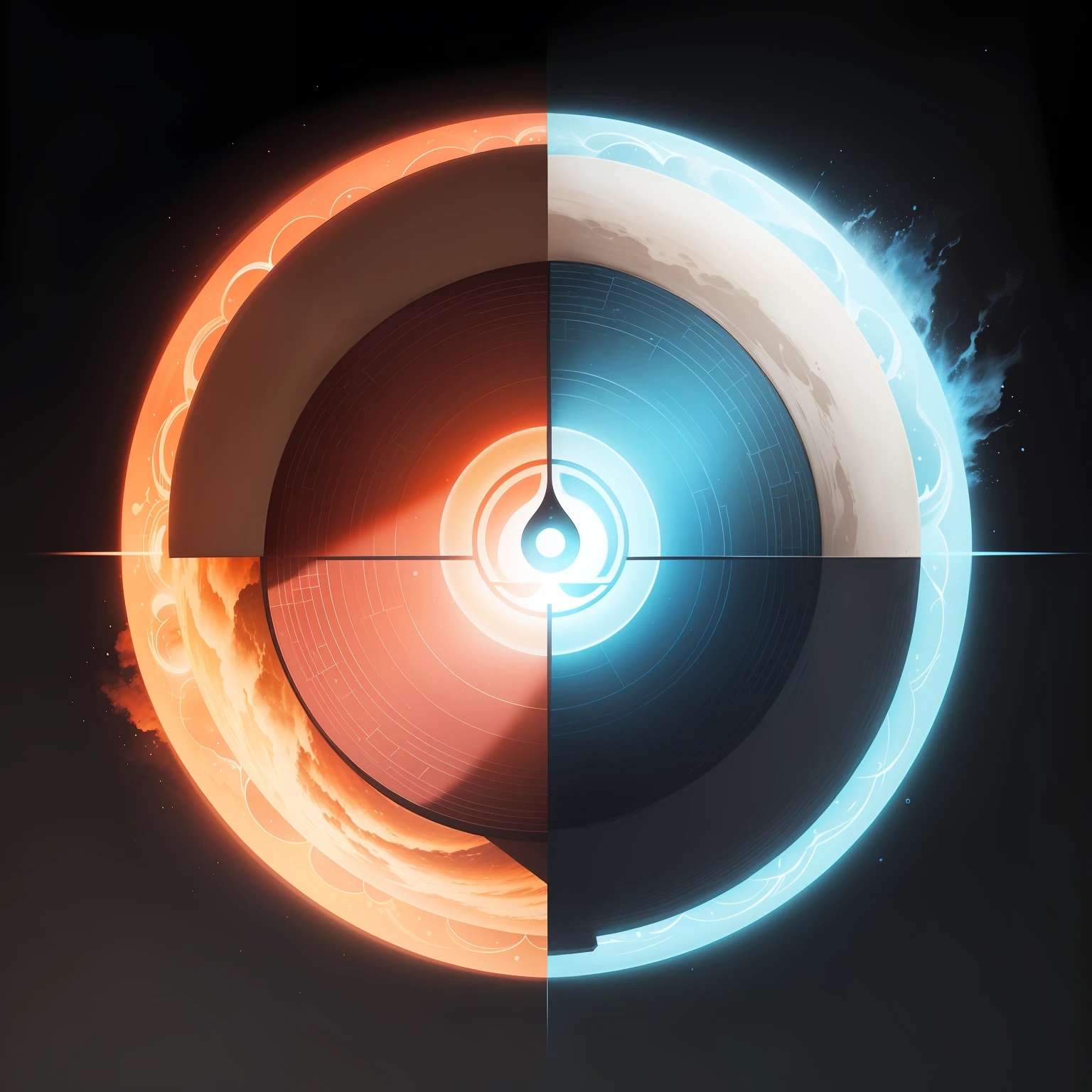 Tai Chi Bagua Chart,It is like a bright moon hanging in the sky。It presents a perfect round shape,It is divided in half by a vertical straight line。The upper part is as white as snow,The second half is as deep as night。In the white half,There is a small black dot,Symbolizes yin;And in the black half,There is a small white dot,Symbolizes the yang。These two points are interdependent、Interpenetration,Mingle with each other,It shows the harmonious symbiosis of yin and yang。
The eight trigram positions are distributed on the circumference,Each trigram has unique patterns and symbols。daysies、earth、lightning bolt、ventania、Eau、firey、mont、marsh,They outline their respective shapes with subtle lines。scenery,8K,k hd,Fantasy wind。