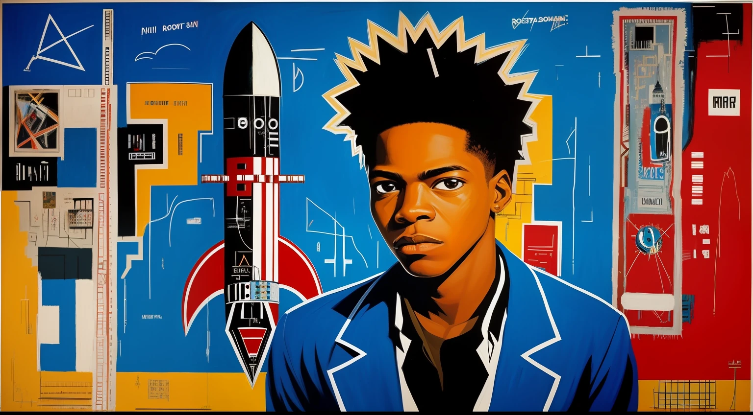 Basquiat's paintings、Rocket painting、Detailed light、artworks、an extremely devious and beautiful、kosmos