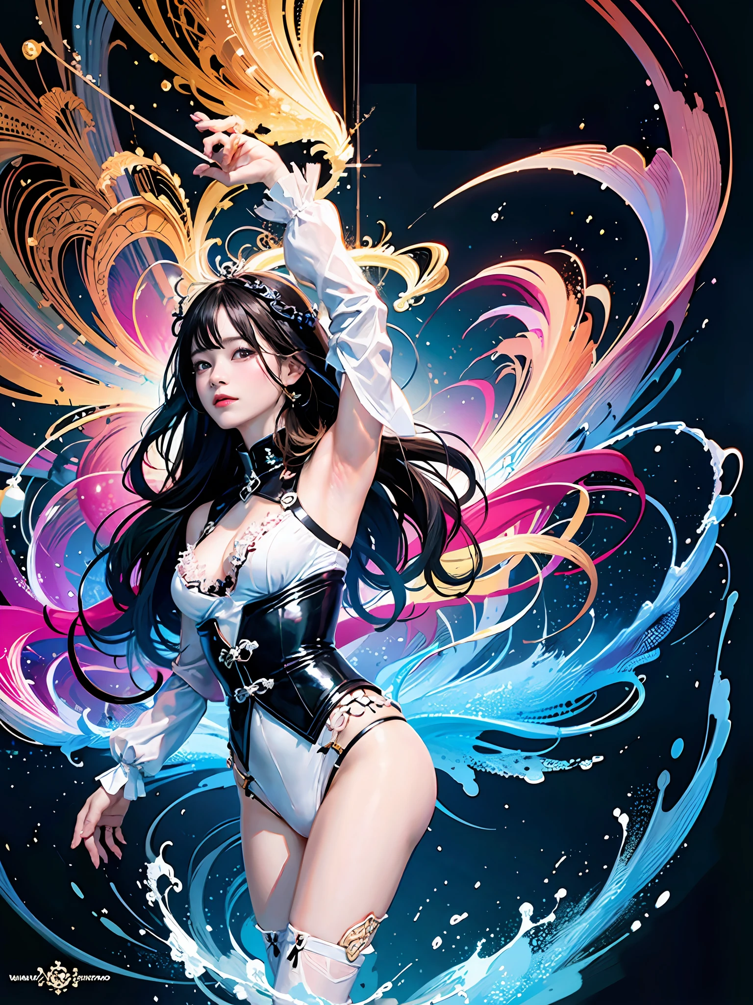 (realisticity: 1.2), best quality, 1girl, official art, unity 8k wallpaper, ultra detailed, beautiful and aesthetic, masterpiece, best quality, (zentangle, mandala, tangle, entangle), (fractal art:1.3) , 1girl, extremely detailed, dynamic angle, cowboyshot, the most beautiful form of chaos, elegant, a brutalist designed, vivid colours, romanticism, by james jean, roby dwi antono, ross tran, francis bacon, michal mraz, adrian ghenie, petra cortright, gerhard richter, takato yamamoto, ashley wood, atmospheric, ecstasy of musical notes, streaming musical notes visible