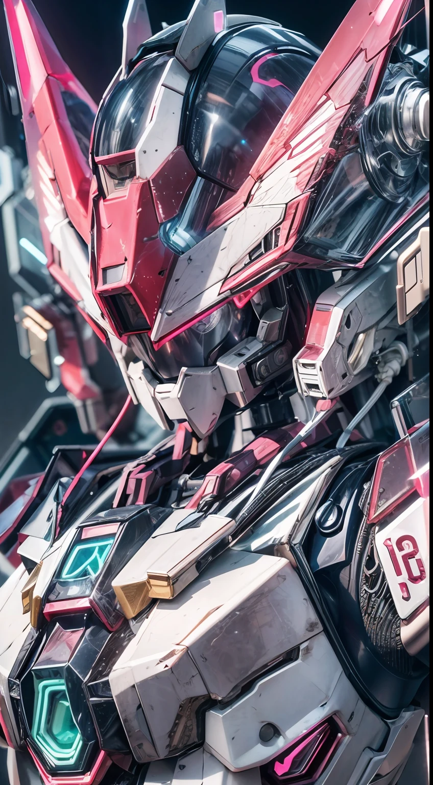 1 Transparent Gundam Seed Destiny, Color transparent plastic , Exquisite mechanical head detailing,Refined mechanical eye detailing,Refined mechanical facial details,Correct mechanical anatomy,HD intricate details,Machine wings,The details are clear, Exquisite and perfect,Cyberpunk light , (industrial design:1.2), (Luminous neon:1.2) , White background , surrealism , hyper HD , High details , Best quality ,4K