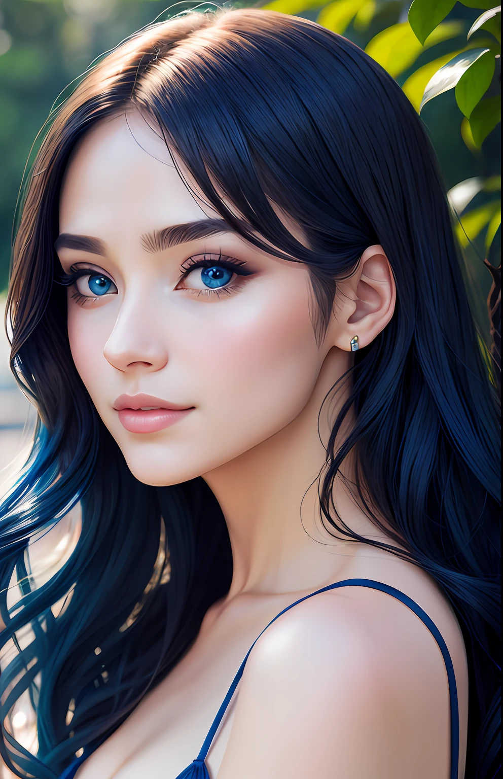 animesque、portraitures、One Person２０Pretty Woman、Moisturized eyes、Casual clothing、a picture、oval jaw、beautiful countenance、The hair、Blue eyes with a beautiful glow、LDS Art