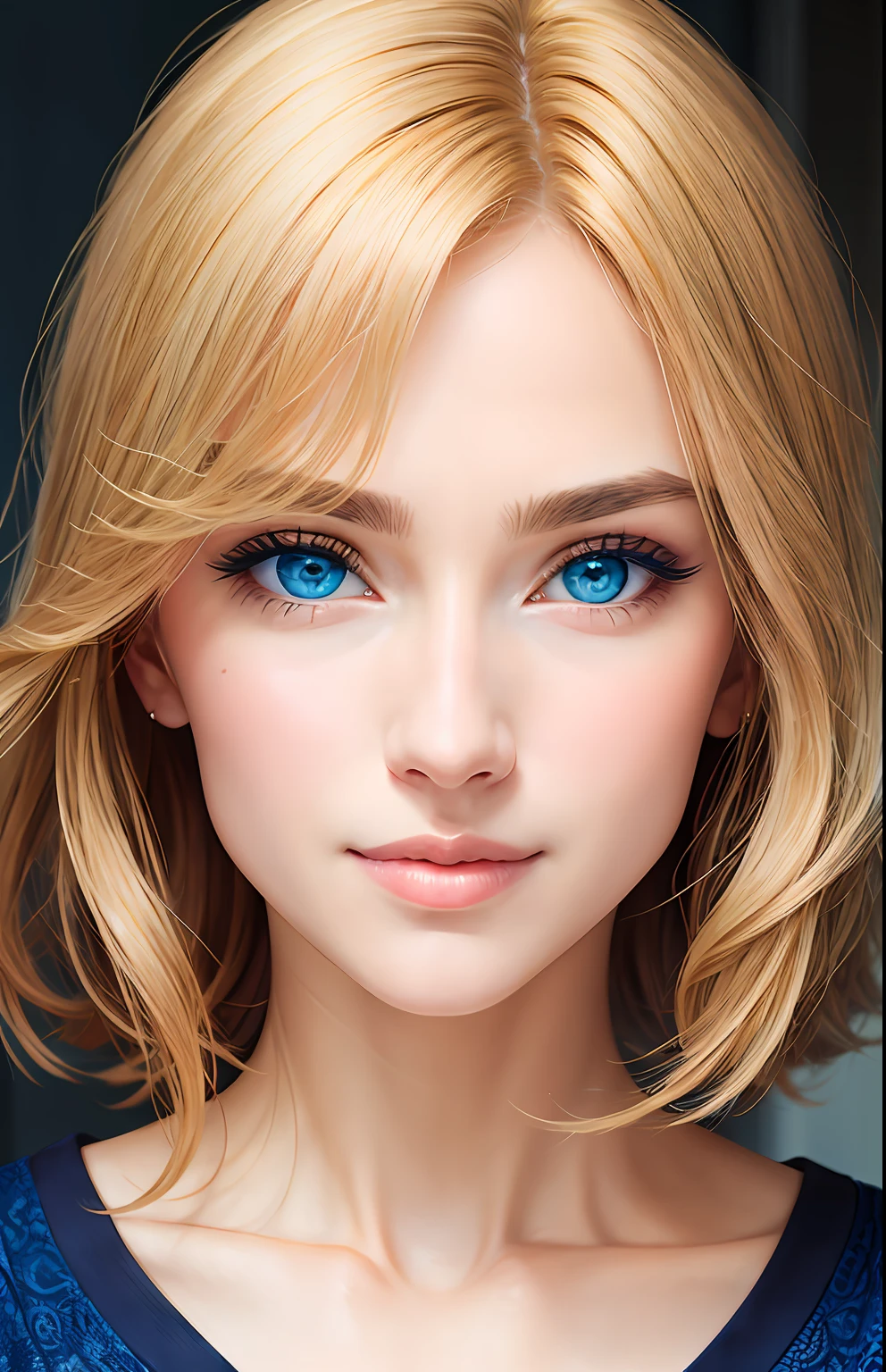 animesque、portraitures、One Person２０Pretty Woman、Moisturized eyes、Casual clothing、a picture、oval jaw、beautiful countenance、The hair、Blue eyes with a beautiful glow、LDS Art