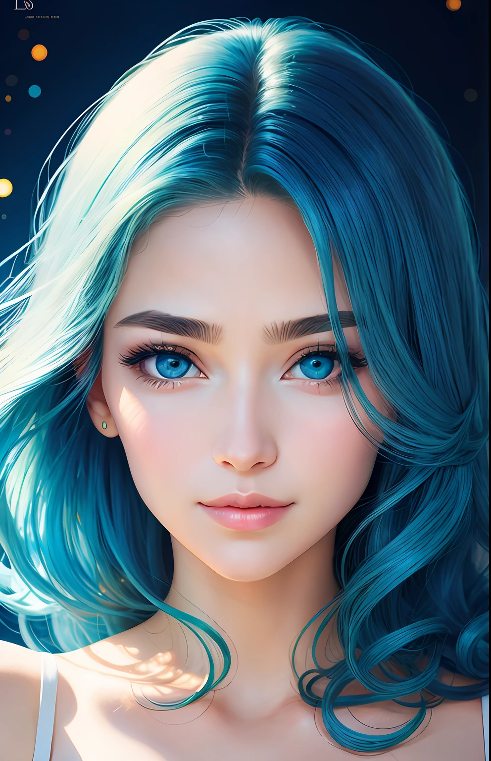 animesque、portraitures、One Person２０Pretty Woman、Moisturized eyes、Casual clothing、a picture、oval jaw、beautiful countenance、The hair、Blue eyes with a beautiful glow、LDS Art