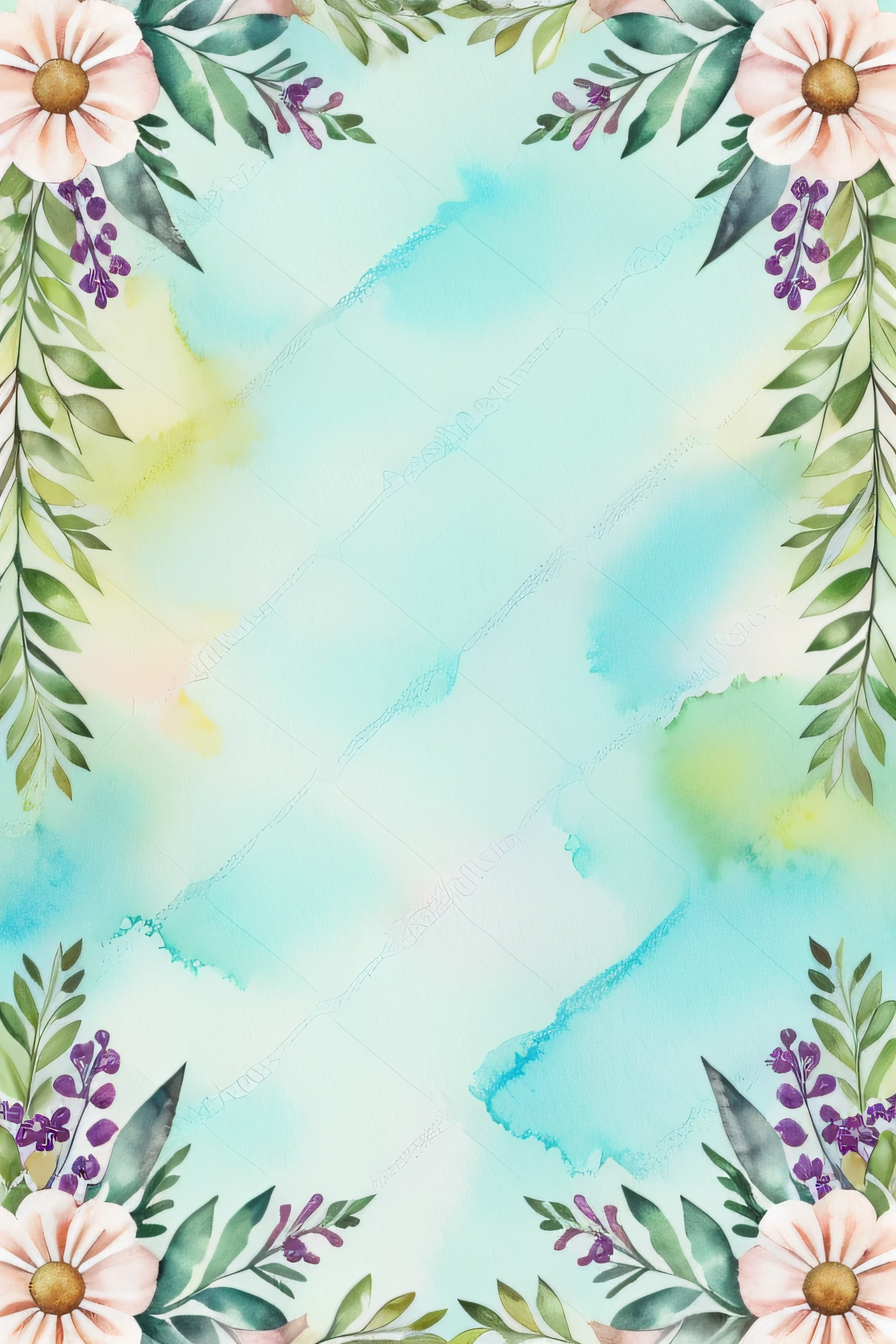 Watercolor pattern with beautiful flowers, berries, ferns, leaves and calm colors on #3b4195 color background. Watercolor paper texture.