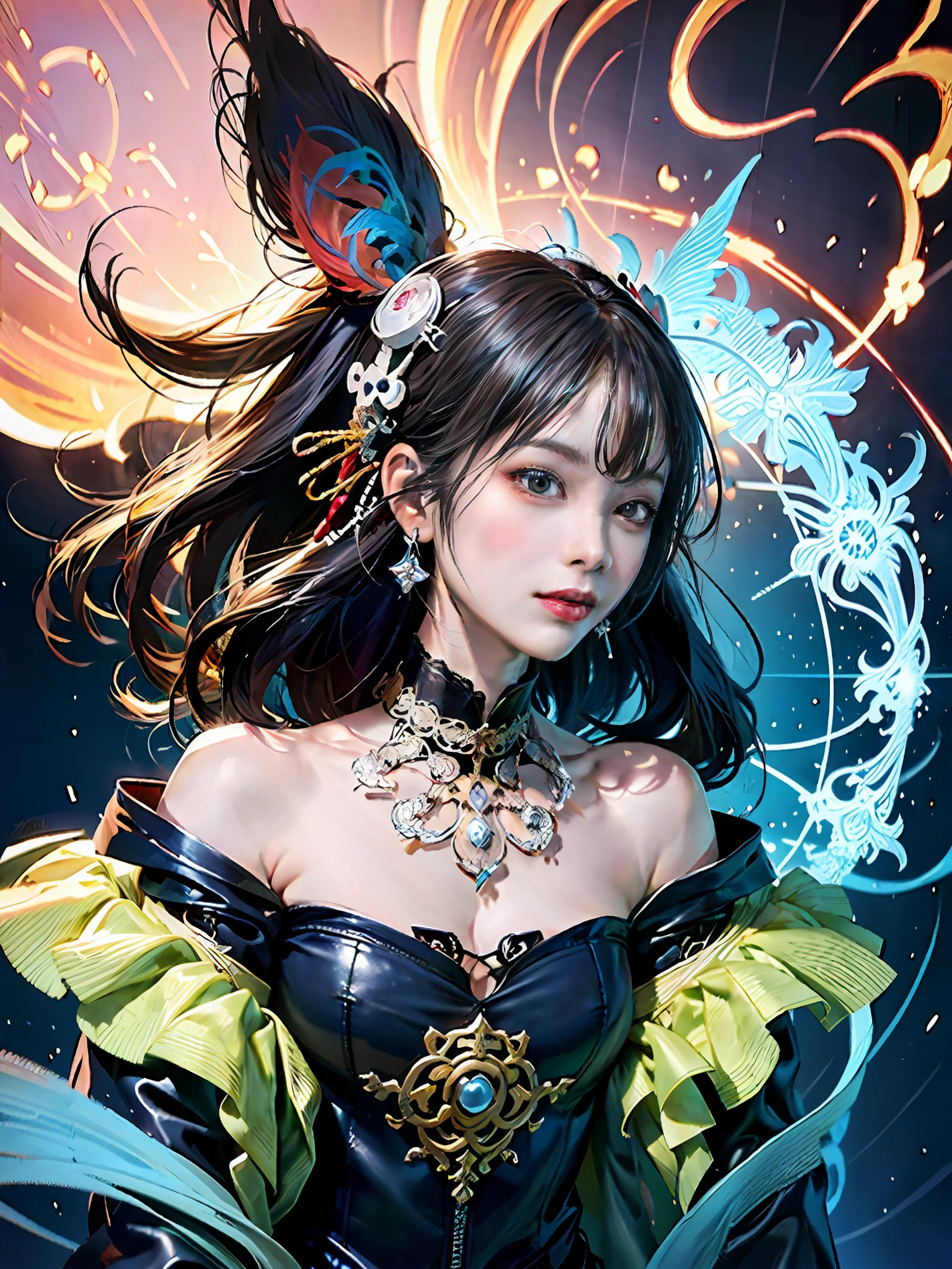 (realisticity: 1.2), best quality, 1girl, official art, unity 8k wallpaper, ultra detailed, beautiful and aesthetic, masterpiece, best quality, (zentangle, mandala, tangle, entangle), (fractal art:1.3) , 1girl, extremely detailed, dynamic angle, cowboyshot, the most beautiful form of chaos, elegant, a brutalist designed, vivid colours, romanticism, by james jean, roby dwi antono, ross tran, francis bacon, michal mraz, adrian ghenie, petra cortright, gerhard richter, takato yamamoto, ashley wood, atmospheric, ecstasy of musical notes, streaming musical notes visible