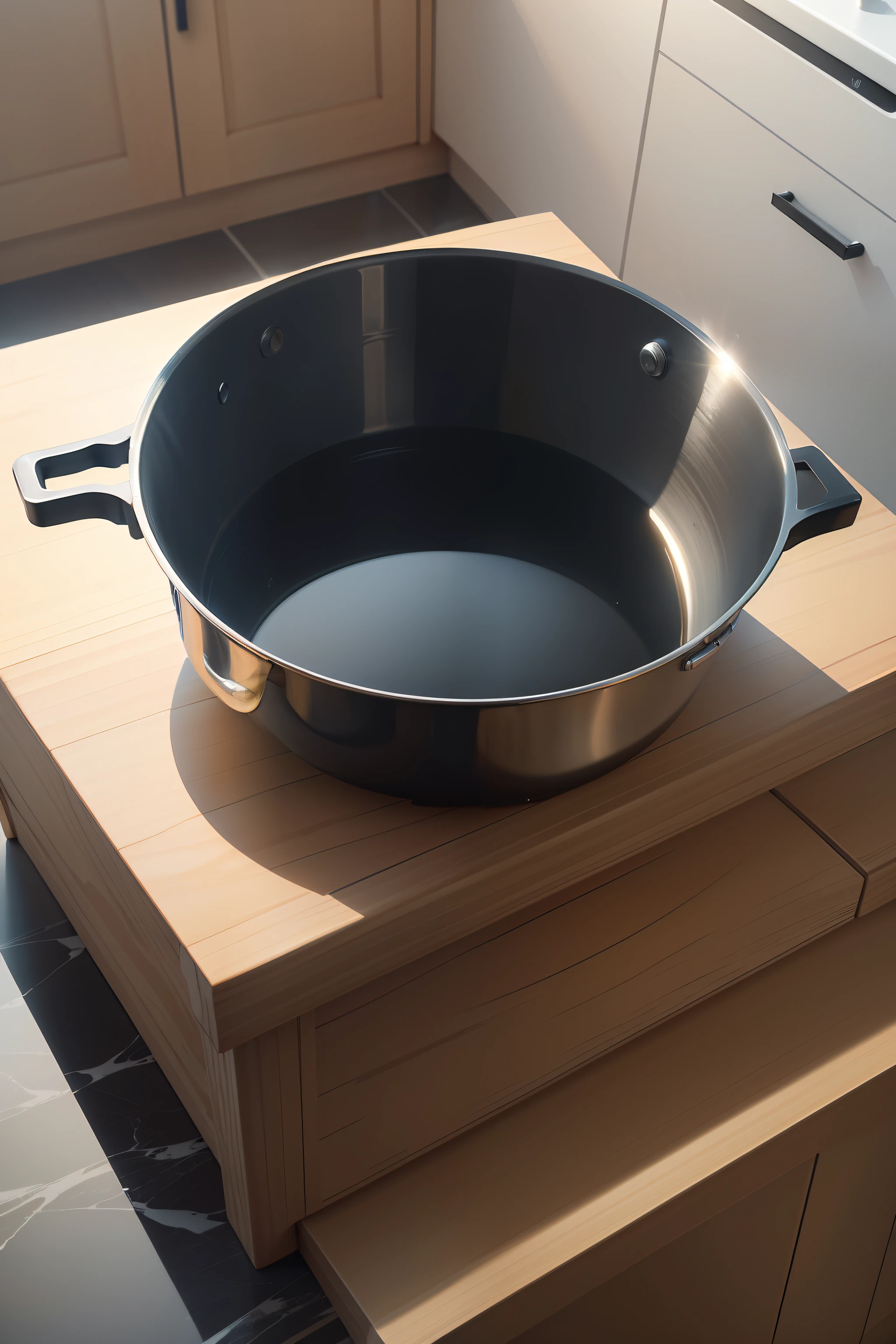 1:1,8k 壁纸,Bright kitchen,Desktop close-up,top views,There is an empty pot on the tabletop,Close-up of the entire wok,32k -- v 6,Size 1920px × 1080px,in style of kyrill kotashev,Highly detailed illustration
