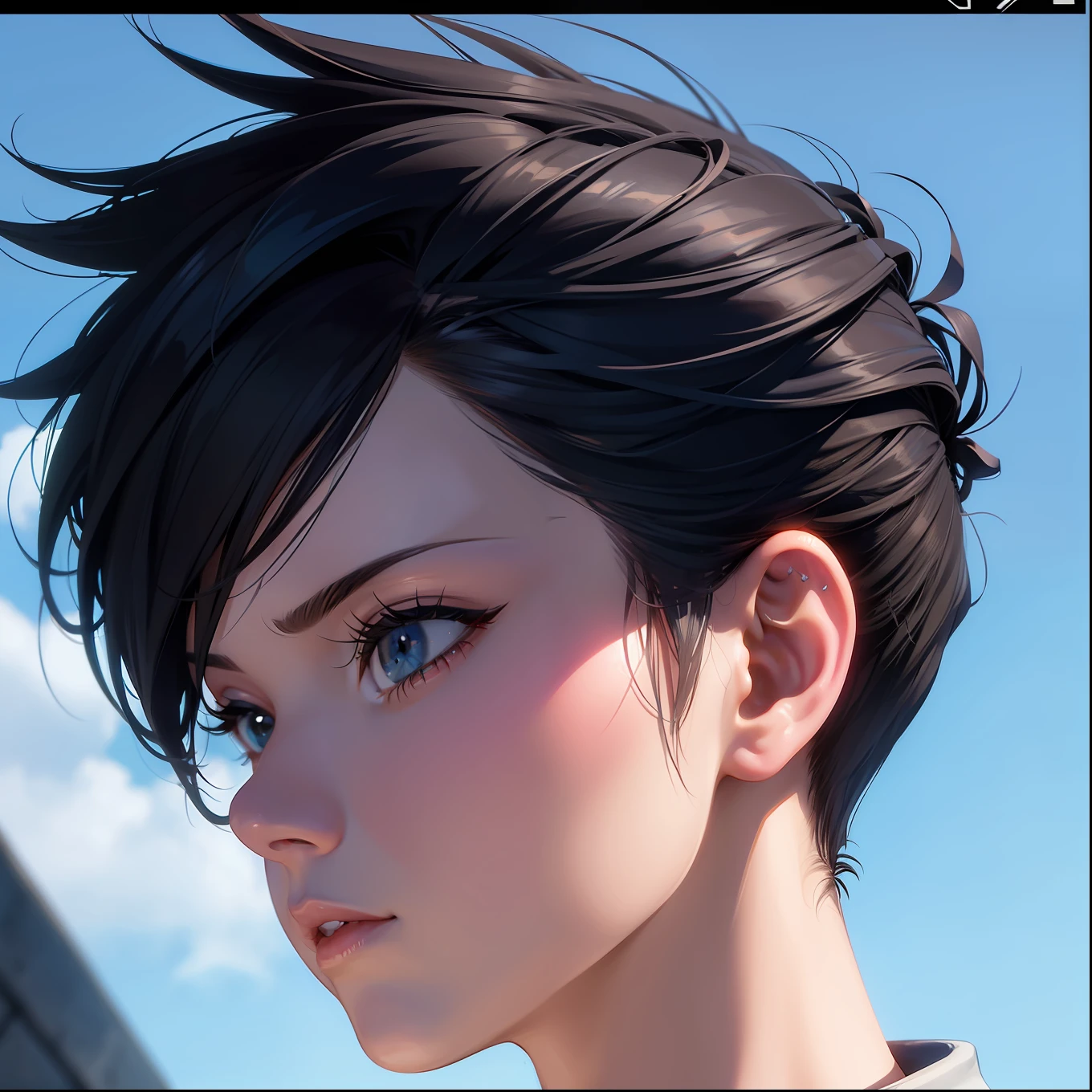 Profile picture punk short hair man closeup Sci-Fi cute Anime Japan 2d Sharp focus 16k resolution Very sharp, Hyper detailed, 8k, Hyper realistic detail
