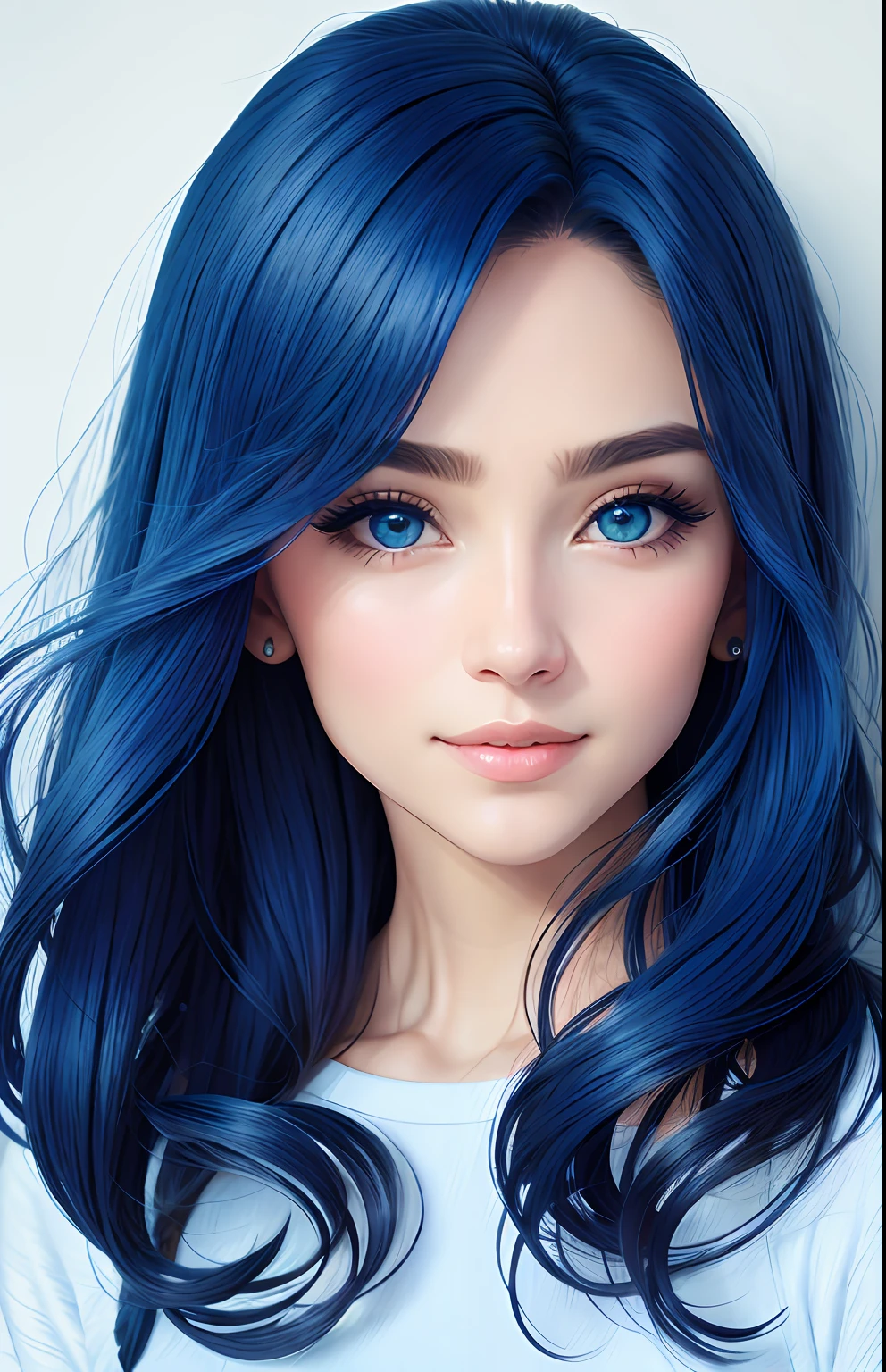 animesque、portraitures、One Person20Pretty Woman、Moisturized eyes、Casual clothing、a picture、oval jaw、beautiful countenance、The hair、Blue eyes with a beautiful glow、LDS Art